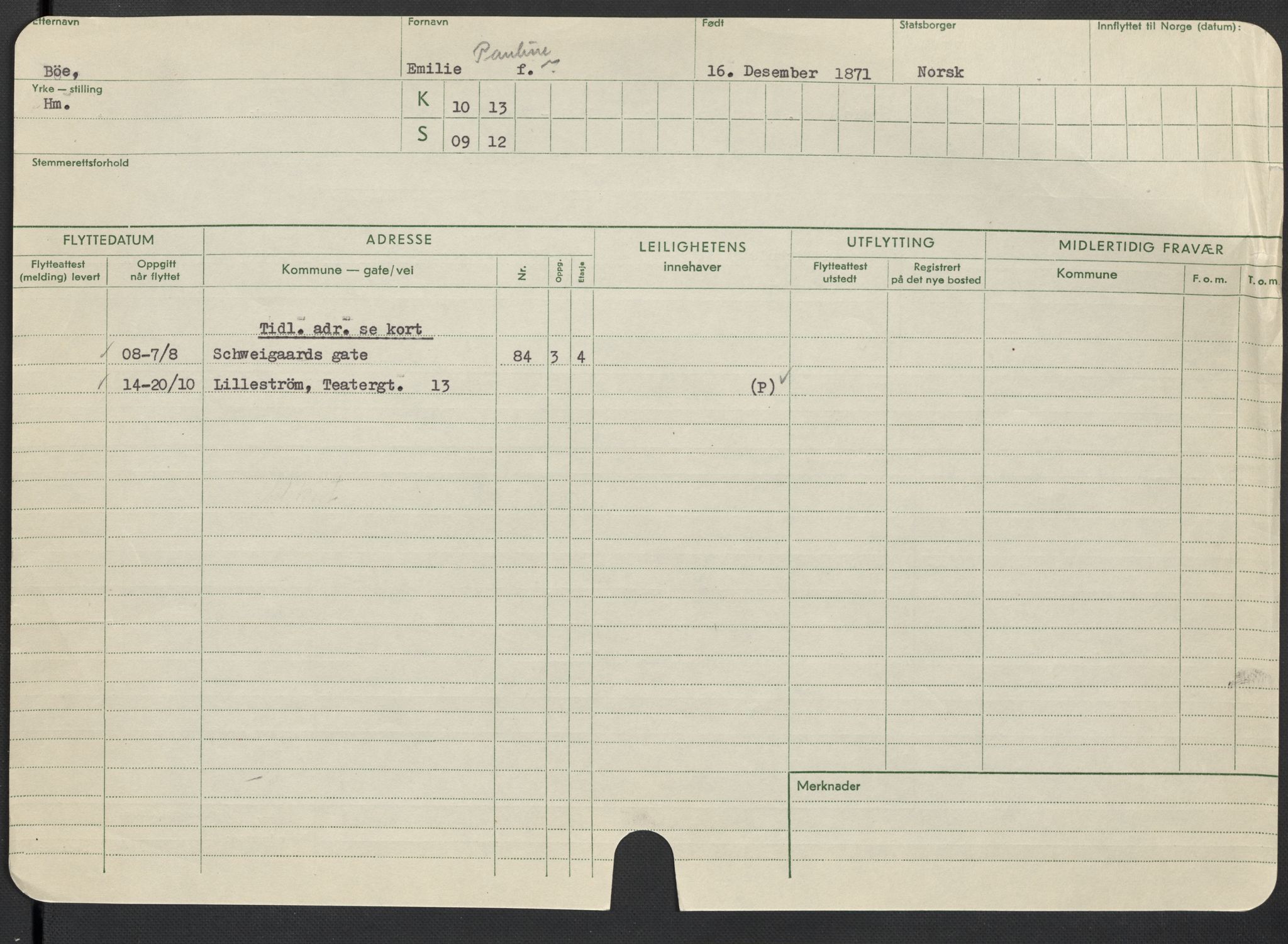 Oslo folkeregister, Registerkort, SAO/A-11715/F/Fa/Fac/L0013: Kvinner, 1906-1914, p. 1001a