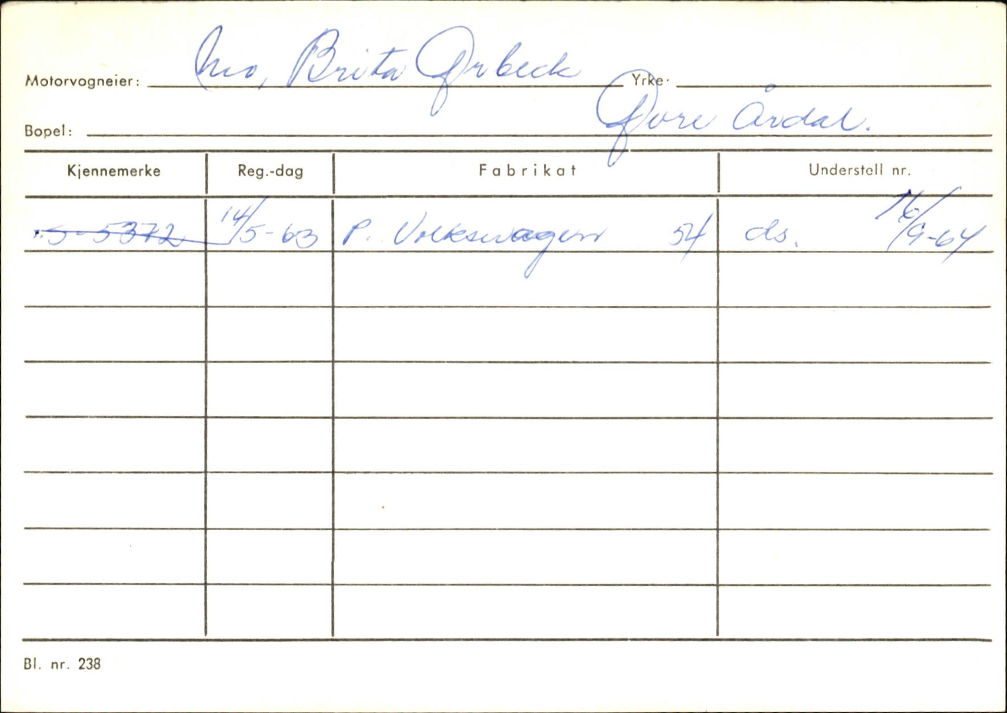 Statens vegvesen, Sogn og Fjordane vegkontor, AV/SAB-A-5301/4/F/L0145: Registerkort Vågsøy S-Å. Årdal I-P, 1945-1975, p. 1742