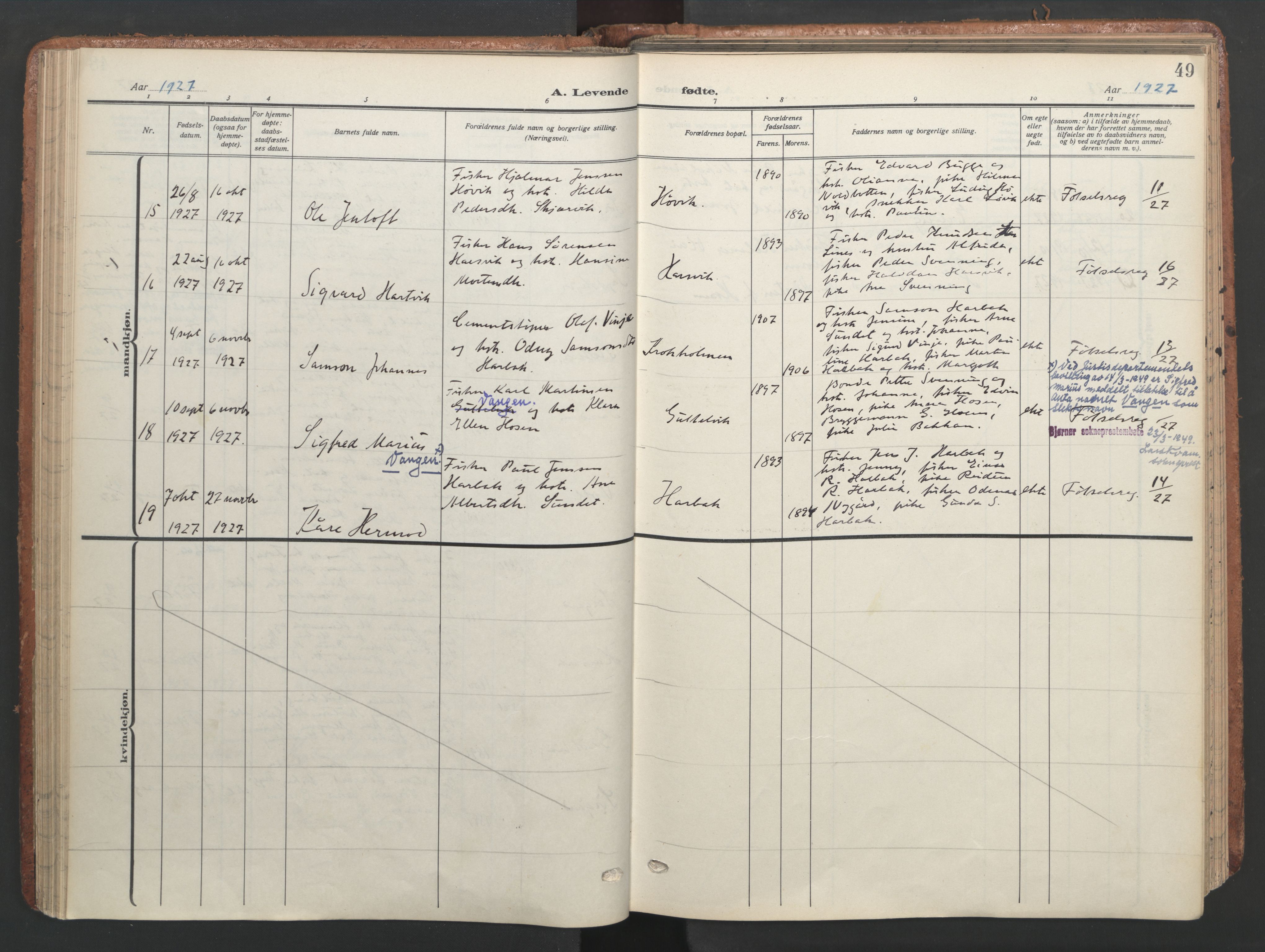 Ministerialprotokoller, klokkerbøker og fødselsregistre - Sør-Trøndelag, AV/SAT-A-1456/656/L0694: Parish register (official) no. 656A03, 1914-1931, p. 49