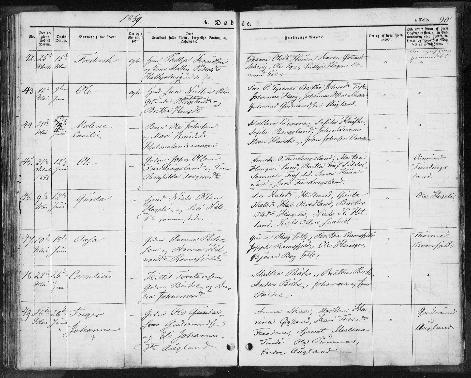 Hjelmeland sokneprestkontor, AV/SAST-A-101843/01/IV/L0009: Parish register (official) no. A 9, 1846-1860, p. 90