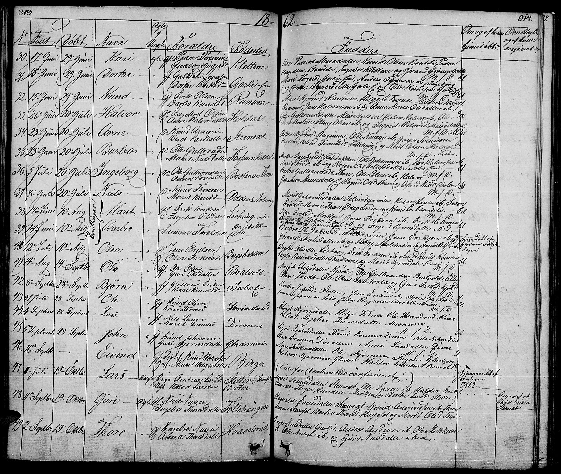 Nord-Aurdal prestekontor, SAH/PREST-132/H/Ha/Hab/L0001: Parish register (copy) no. 1, 1834-1887, p. 313-314
