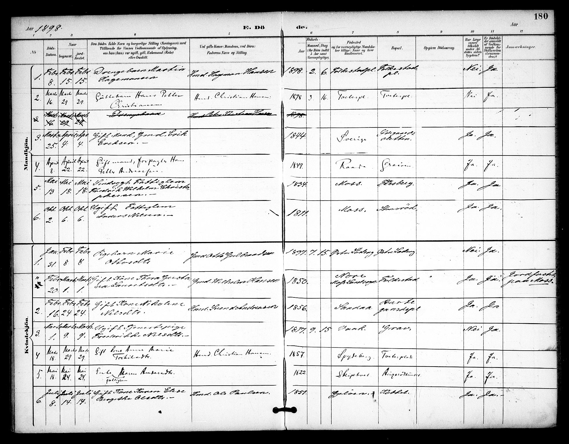 Våler prestekontor Kirkebøker, AV/SAO-A-11083/F/Fa/L0011: Parish register (official) no. I 11, 1893-1909, p. 180