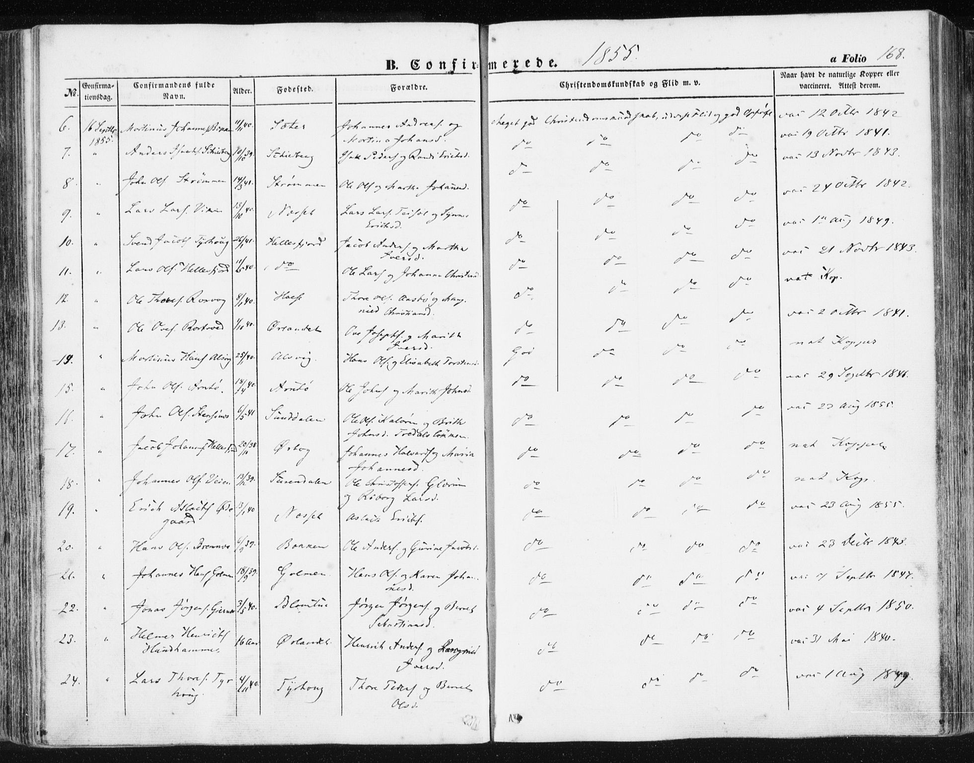 Ministerialprotokoller, klokkerbøker og fødselsregistre - Møre og Romsdal, AV/SAT-A-1454/581/L0937: Parish register (official) no. 581A05, 1853-1872, p. 168