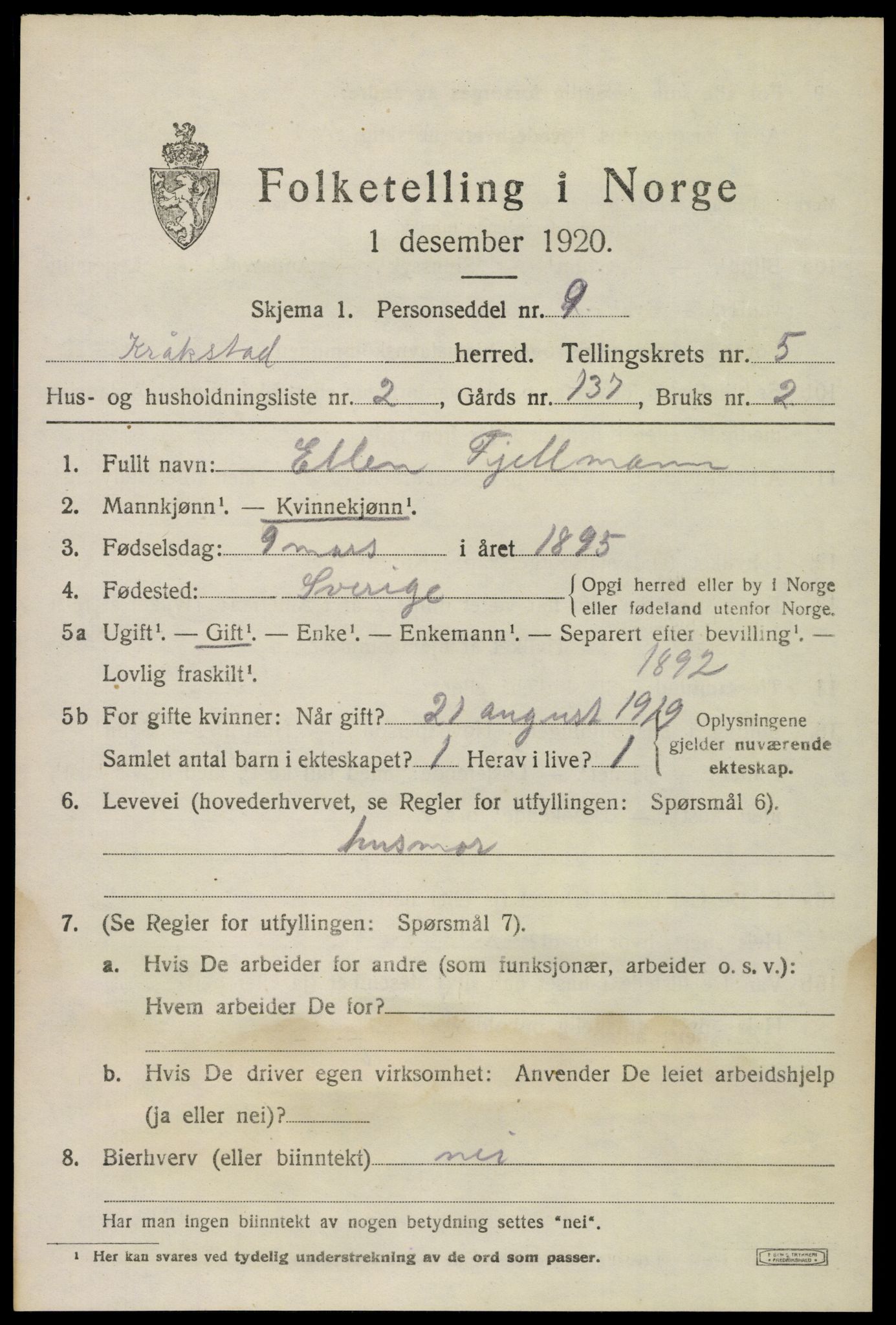 SAO, 1920 census for Kråkstad, 1920, p. 4831