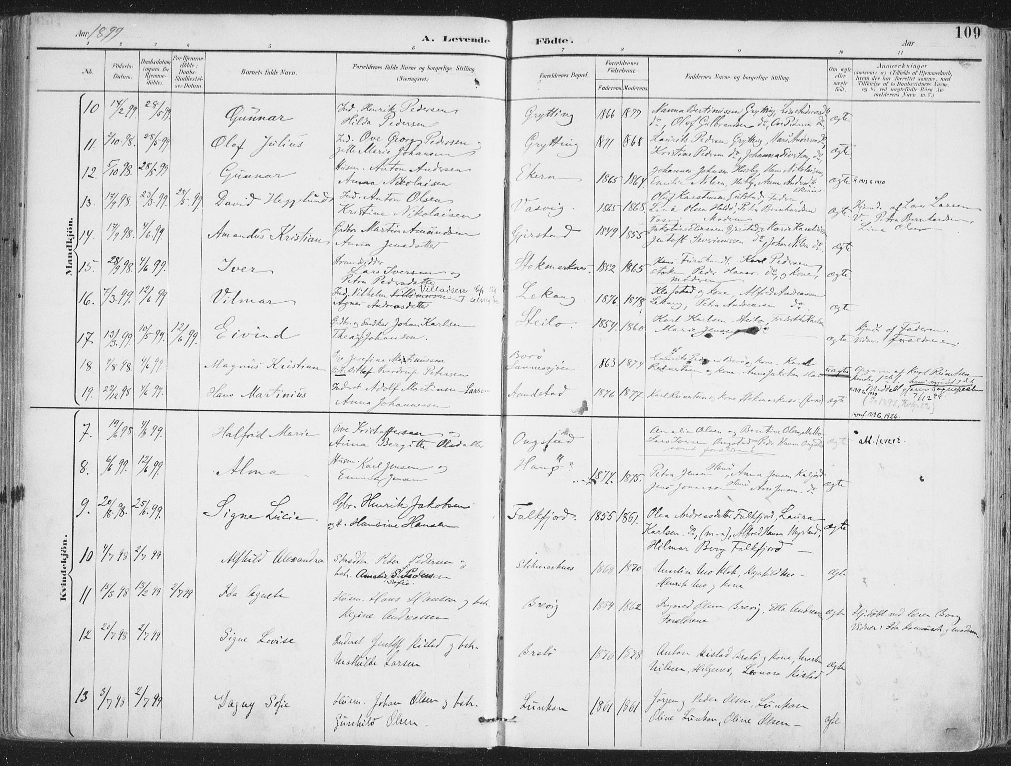 Ministerialprotokoller, klokkerbøker og fødselsregistre - Nordland, SAT/A-1459/888/L1246: Parish register (official) no. 888A12, 1891-1903, p. 109