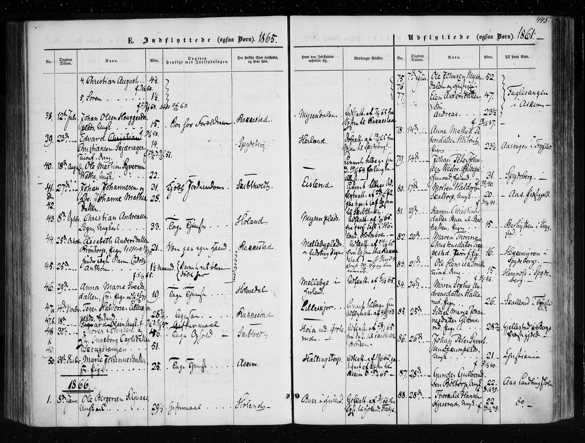 Eidsberg prestekontor Kirkebøker, SAO/A-10905/F/Fa/L0010.b: Parish register (official) no. I 10B, 1857-1866, p. 445