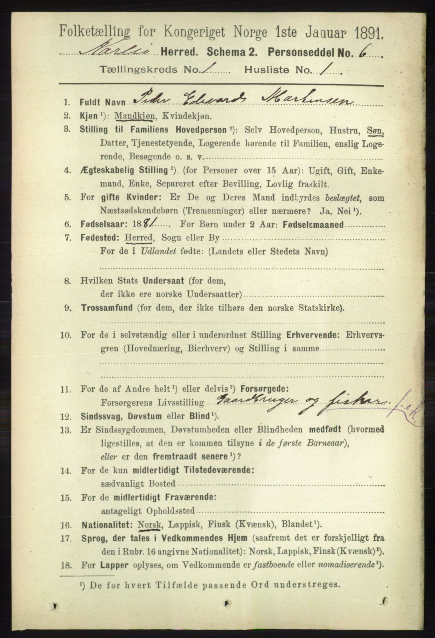 RA, 1891 census for 1936 Karlsøy, 1891, p. 64