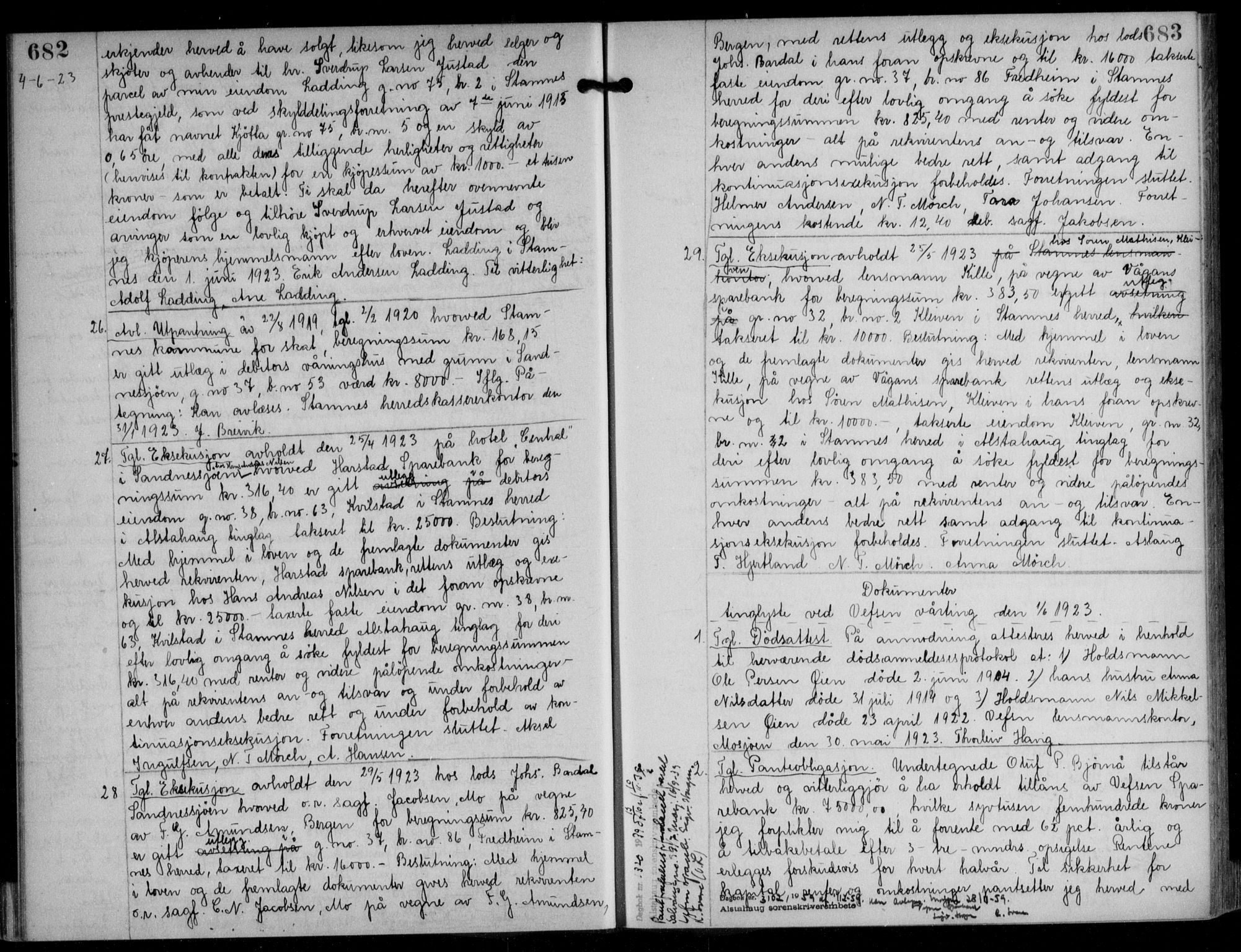 Søndre Helgeland sorenskriveri, SAT/A-4575/1/2/2C/L0022: Mortgage book no. 33, 1921-1925, p. 682-683, Deed date: 01.06.1923