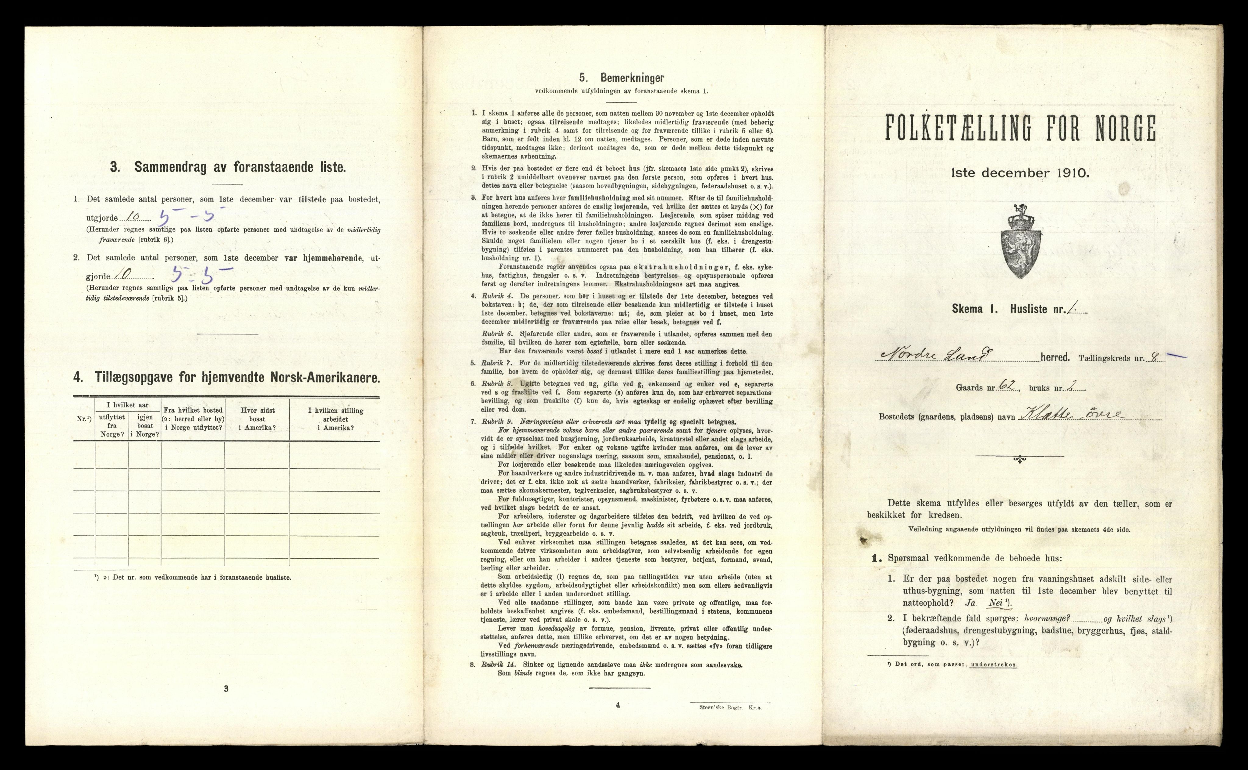 RA, 1910 census for Nordre Land, 1910, p. 697