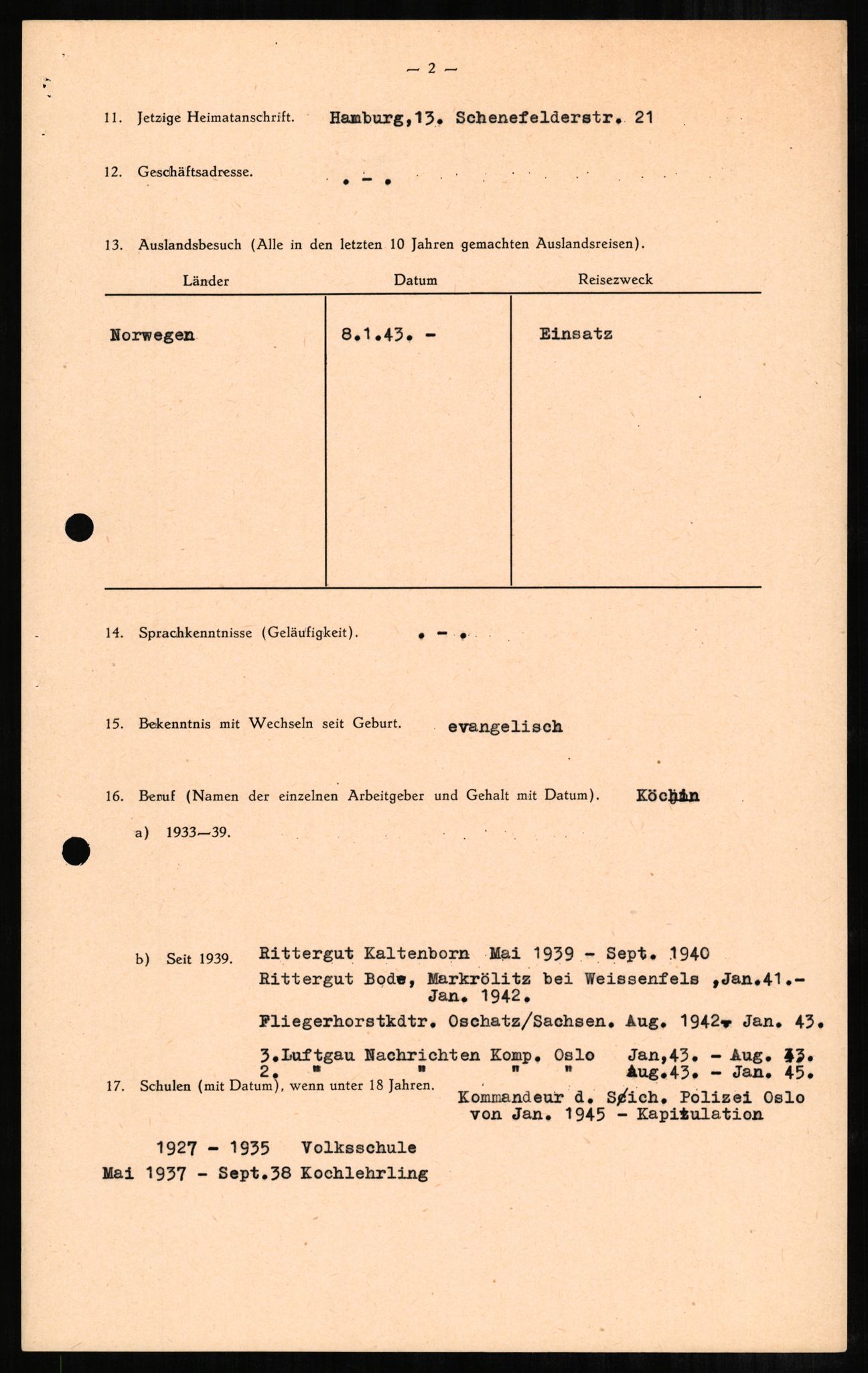 Forsvaret, Forsvarets overkommando II, AV/RA-RAFA-3915/D/Db/L0001: CI Questionaires. Tyske okkupasjonsstyrker i Norge. Tyskere., 1945-1946, p. 248