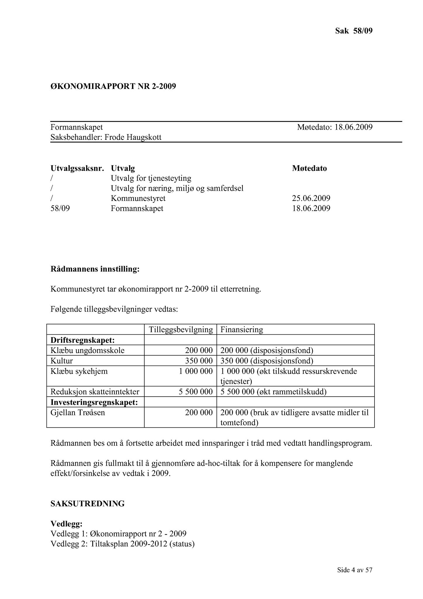 Klæbu Kommune, TRKO/KK/02-FS/L002: Formannsskapet - Møtedokumenter, 2009, p. 4