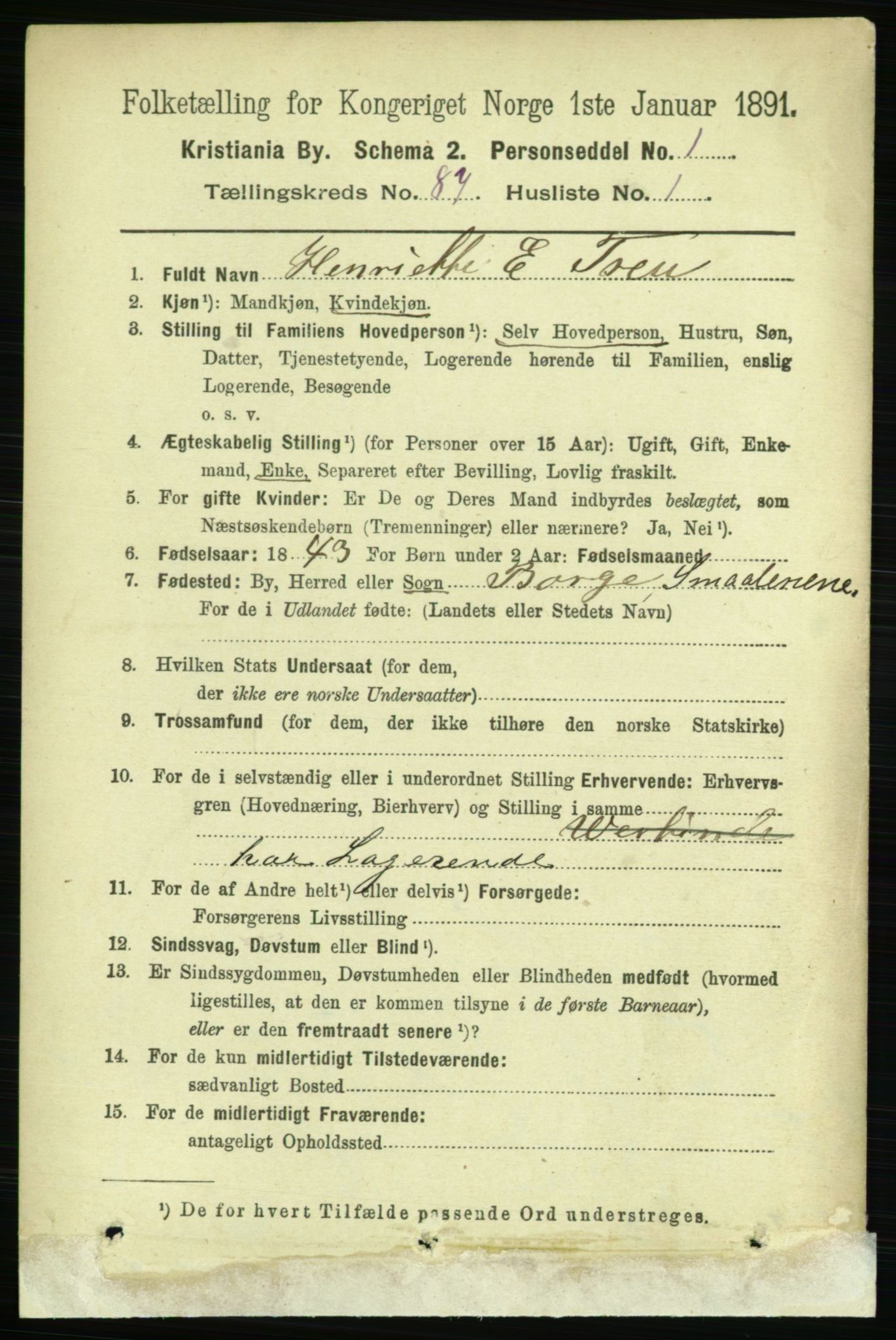 RA, 1891 census for 0301 Kristiania, 1891, p. 43420