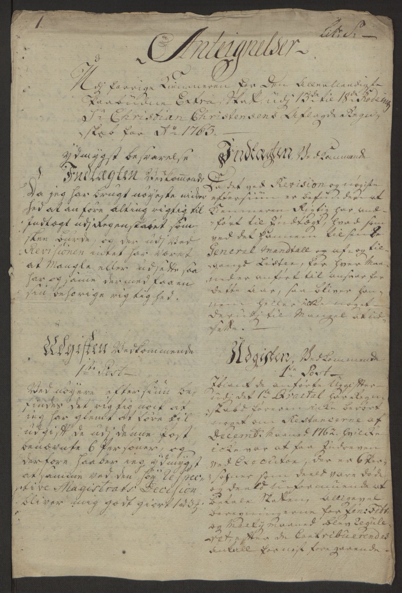 Rentekammeret inntil 1814, Reviderte regnskaper, Byregnskaper, AV/RA-EA-4066/R/Rp/L0366/0001: [P20] Kontribusjonsregnskap / Ekstraskatt, 1763, p. 336