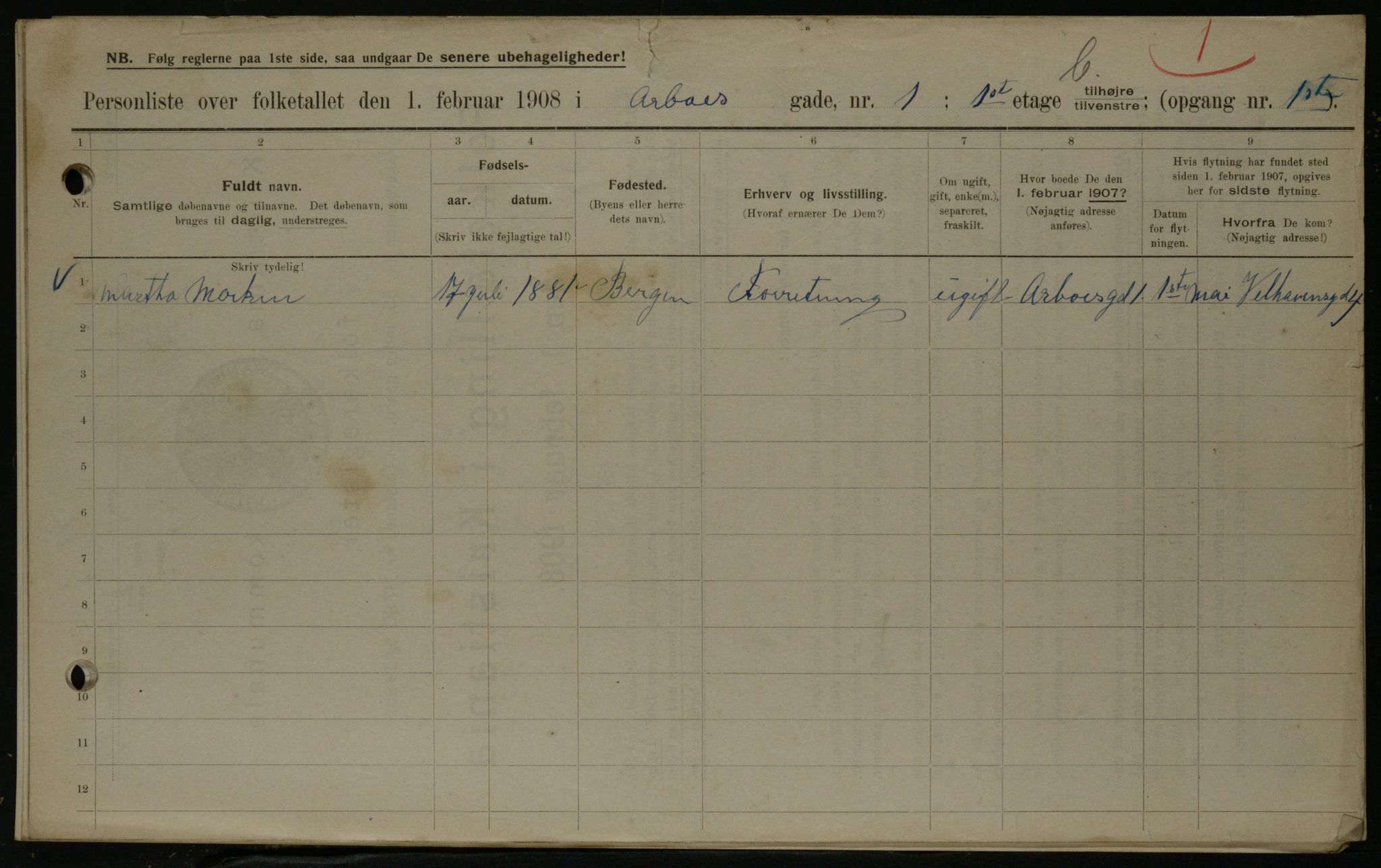 OBA, Municipal Census 1908 for Kristiania, 1908, p. 1902