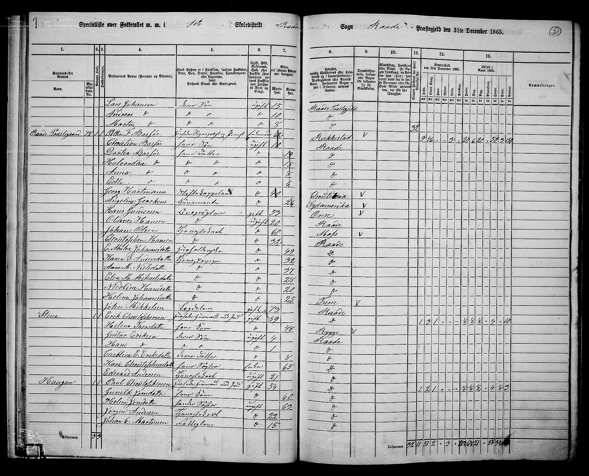 RA, 1865 census for Råde, 1865, p. 18