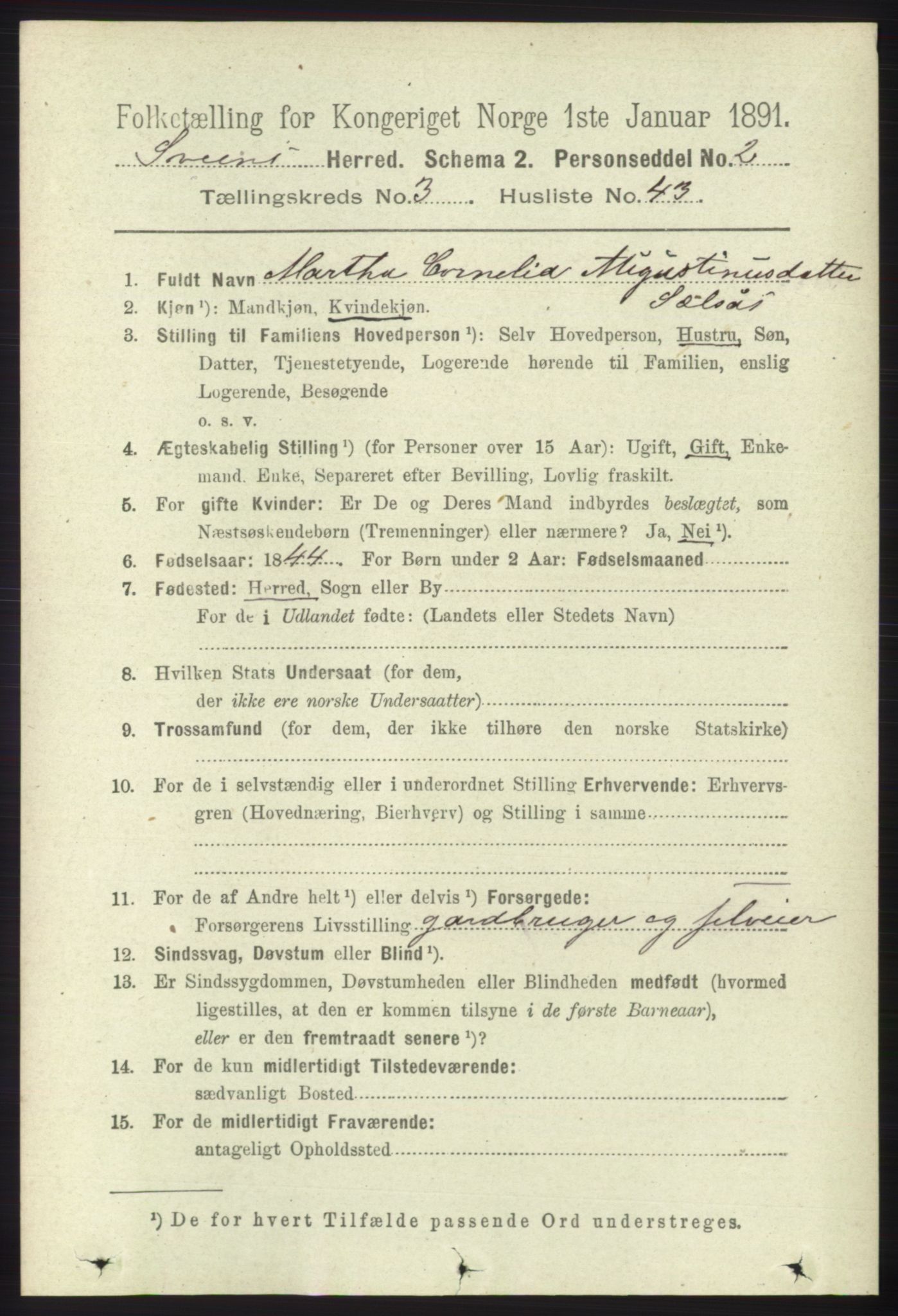 RA, 1891 census for 1216 Sveio, 1891, p. 1025
