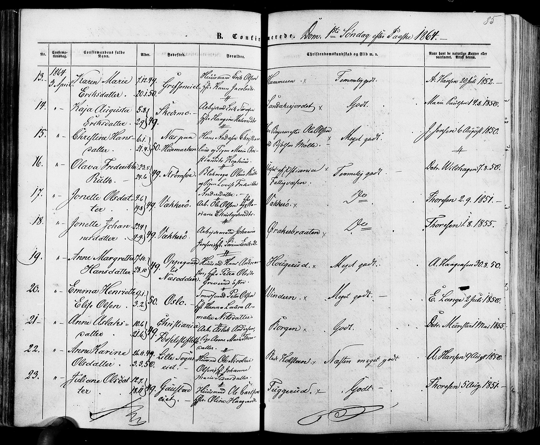 Vestre Aker prestekontor Kirkebøker, AV/SAO-A-10025/F/Fa/L0005: Parish register (official) no. 5, 1859-1877, p. 85