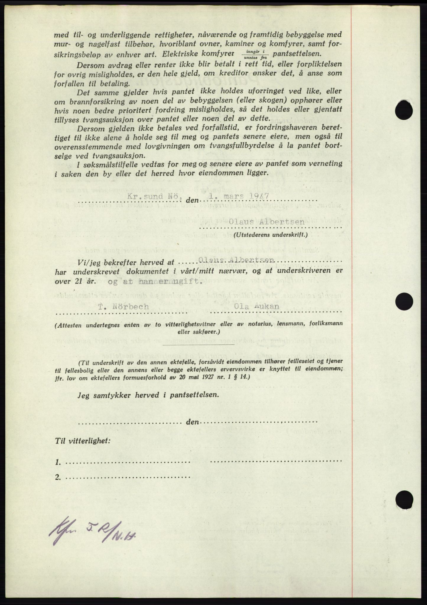 Nordmøre sorenskriveri, AV/SAT-A-4132/1/2/2Ca: Mortgage book no. B96, 1947-1947, Diary no: : 870/1947