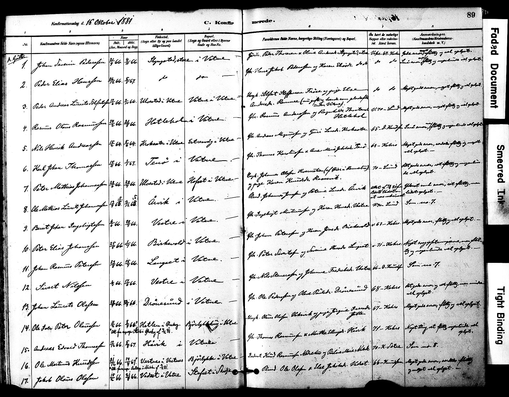 Ministerialprotokoller, klokkerbøker og fødselsregistre - Møre og Romsdal, SAT/A-1454/525/L0374: Parish register (official) no. 525A04, 1880-1899, p. 89