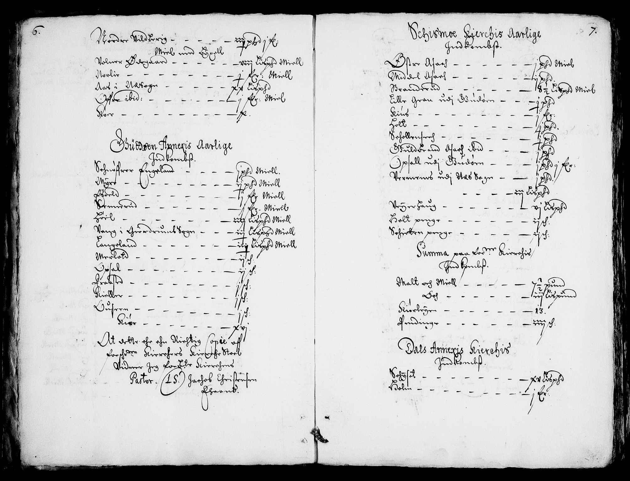 Rentekammeret inntil 1814, Realistisk ordnet avdeling, AV/RA-EA-4070/Fc/Fca/L0001/0004: [Ca I]  Akershus stift / Jordebok over kirkene og prestebolene i Oslo og Hamar stift, 1664, p. 6-7