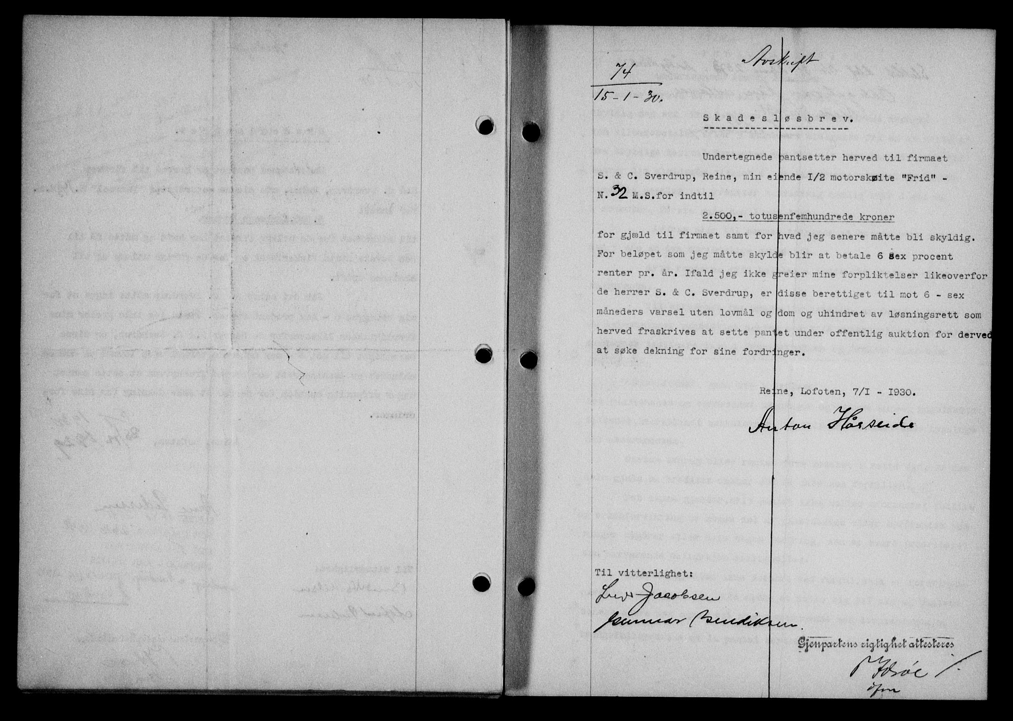 Lofoten sorenskriveri, SAT/A-0017/1/2/2C/L0021b: Mortgage book no. 21b, 1930-1930, Deed date: 15.01.1930