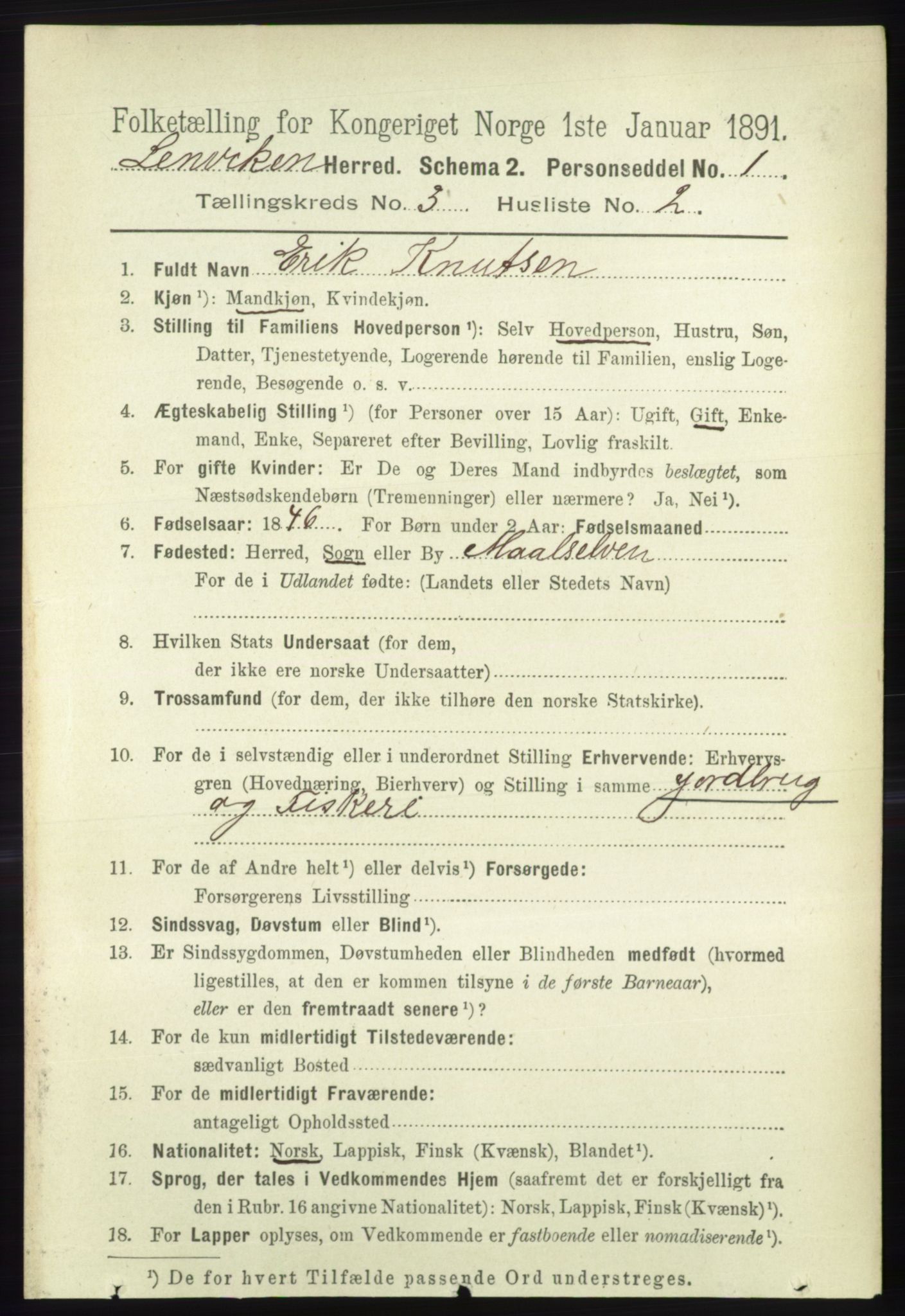 RA, 1891 census for 1931 Lenvik, 1891, p. 1359