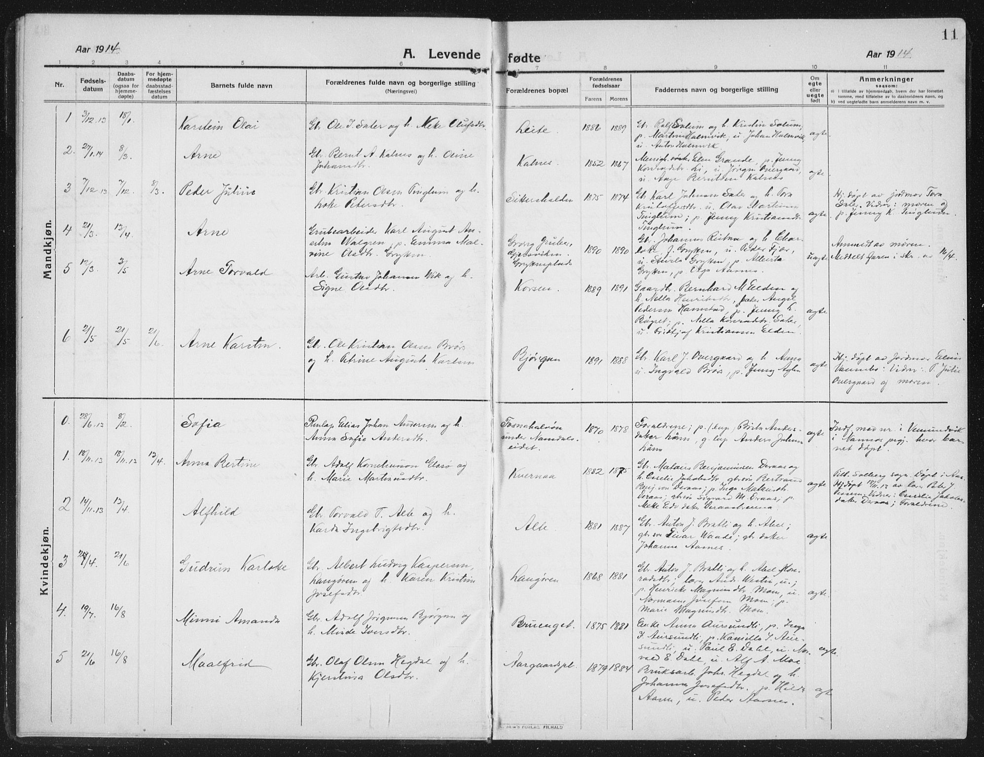 Ministerialprotokoller, klokkerbøker og fødselsregistre - Nord-Trøndelag, AV/SAT-A-1458/742/L0413: Parish register (copy) no. 742C04, 1911-1938, p. 11