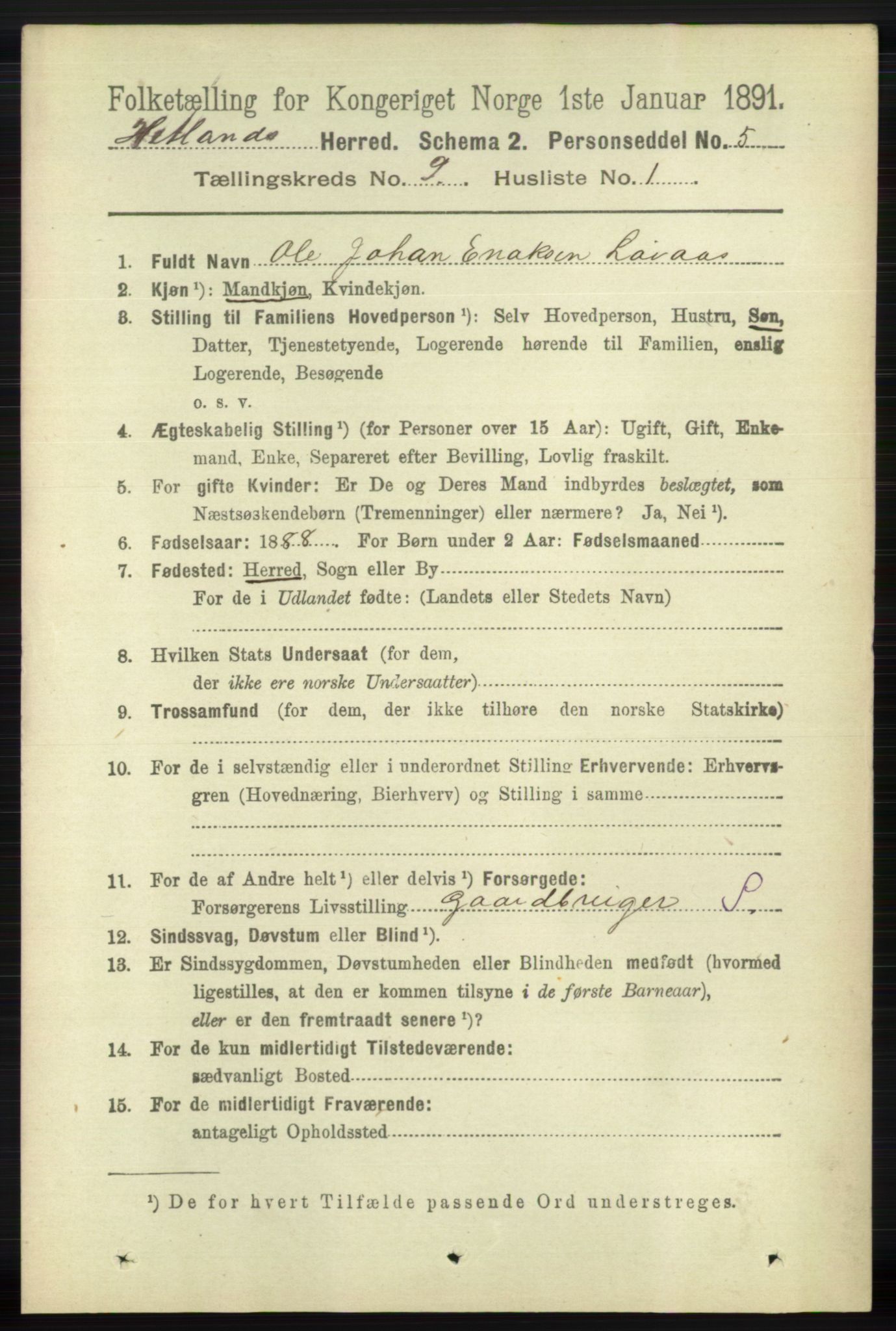 RA, 1891 census for 1126 Hetland, 1891, p. 5113