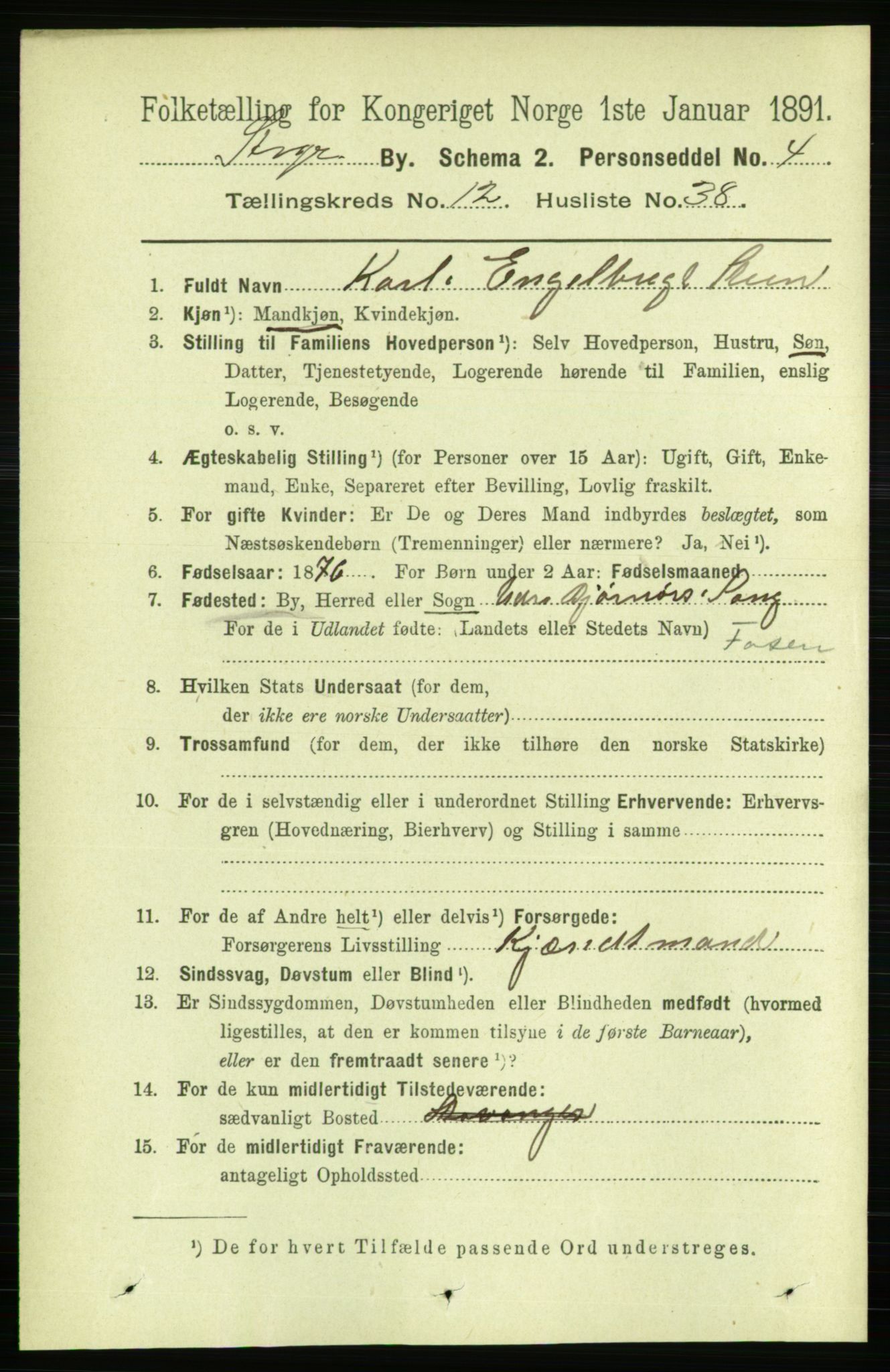 RA, 1891 census for 1103 Stavanger, 1891, p. 15370