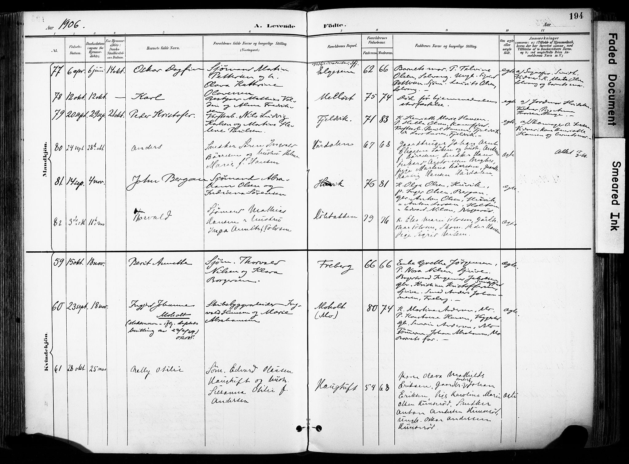 Sandar kirkebøker, AV/SAKO-A-243/F/Fa/L0014: Parish register (official) no. 14, 1896-1909, p. 194