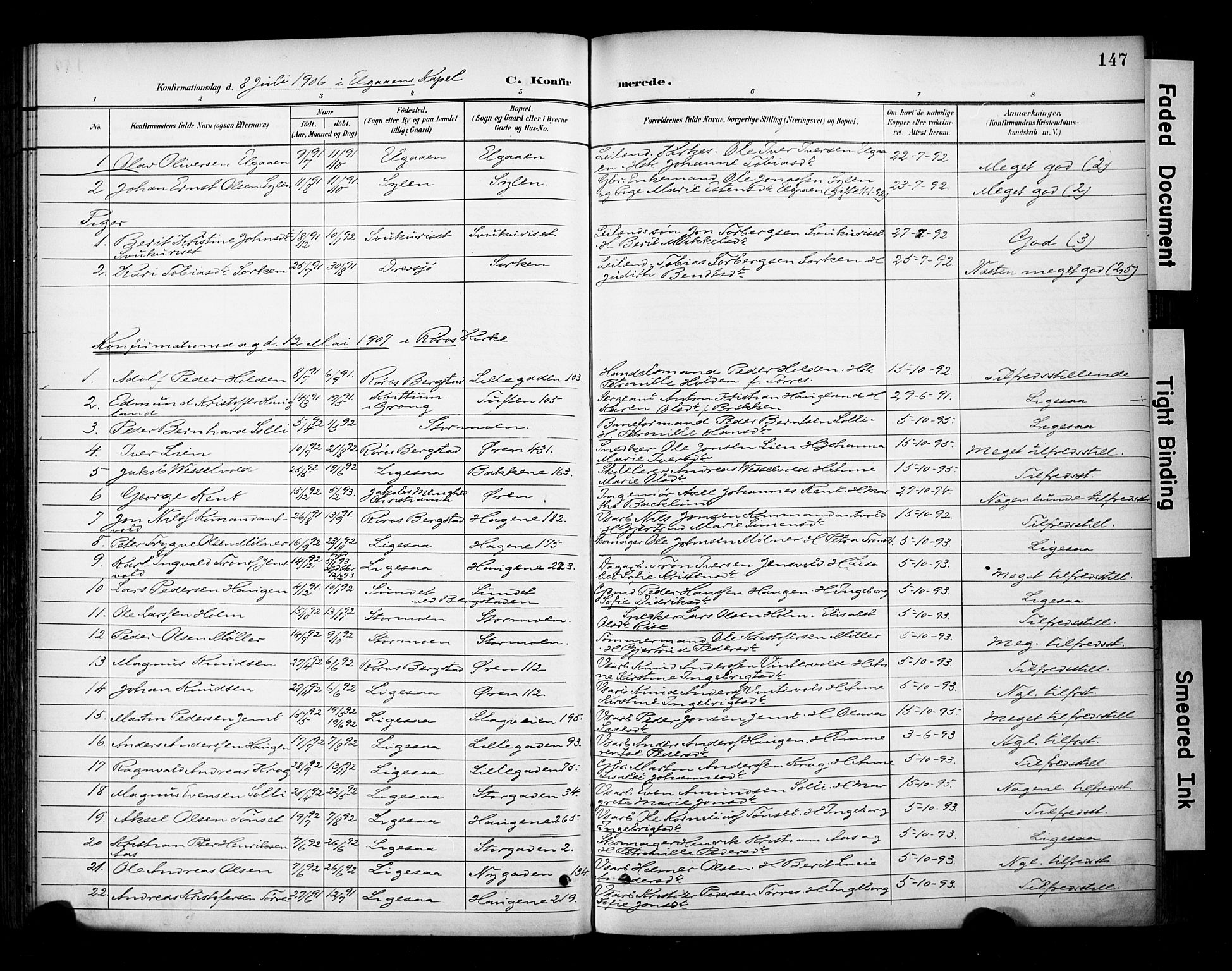 Ministerialprotokoller, klokkerbøker og fødselsregistre - Sør-Trøndelag, SAT/A-1456/681/L0936: Parish register (official) no. 681A14, 1899-1908, p. 147
