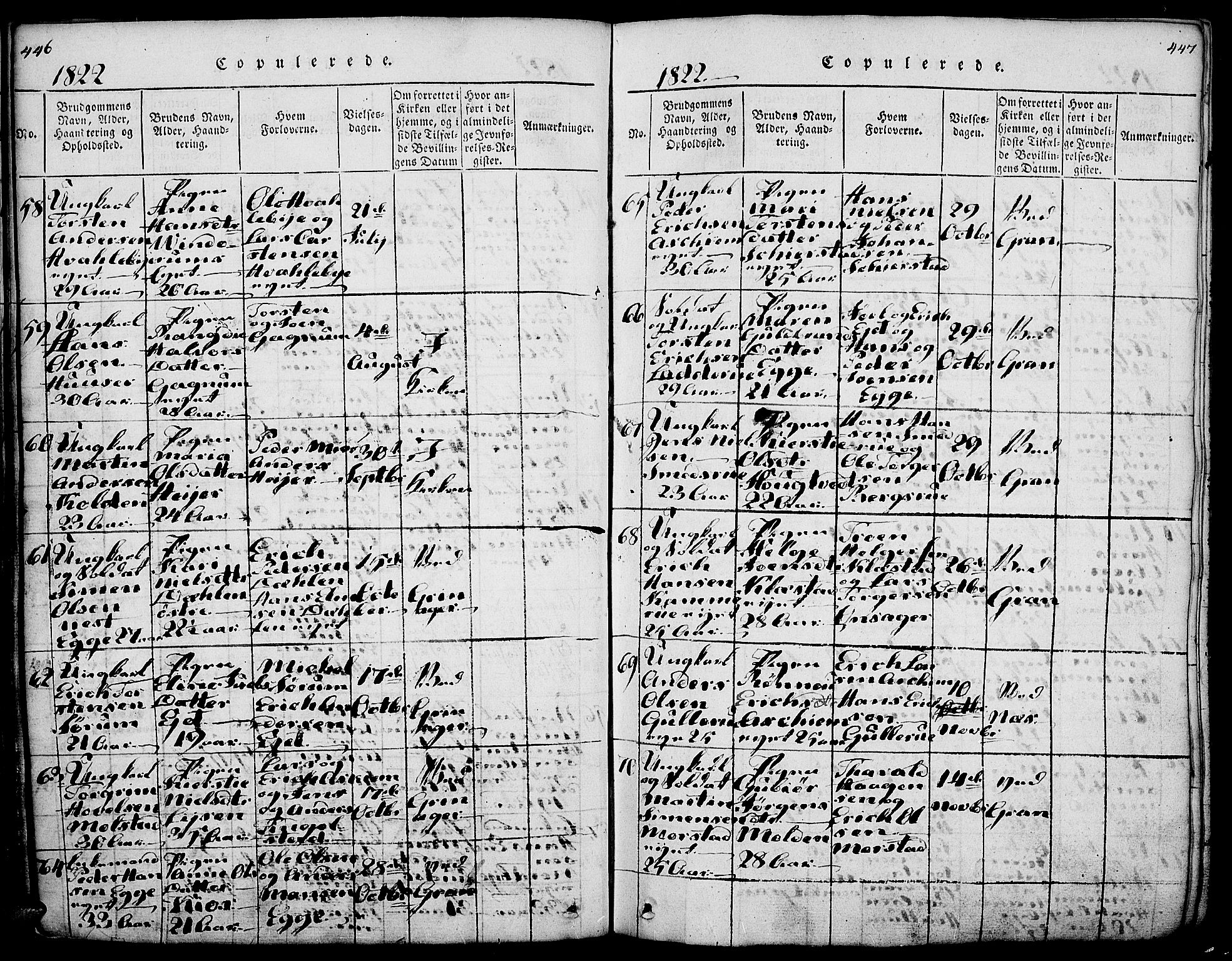 Gran prestekontor, AV/SAH-PREST-112/H/Ha/Haa/L0009: Parish register (official) no. 9, 1815-1824, p. 446-447