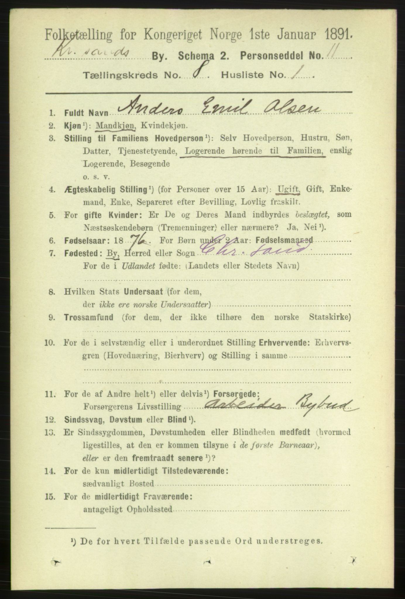 RA, 1891 census for 1001 Kristiansand, 1891, p. 4798