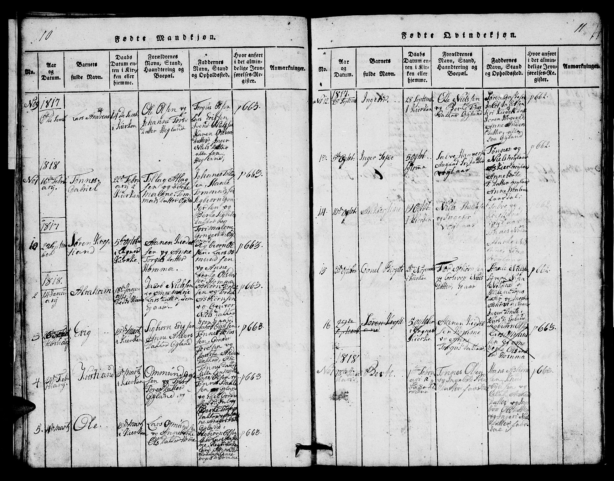 Bakke sokneprestkontor, SAK/1111-0002/F/Fb/Fbb/L0001: Parish register (copy) no. B 1, 1815-1835, p. 10-11