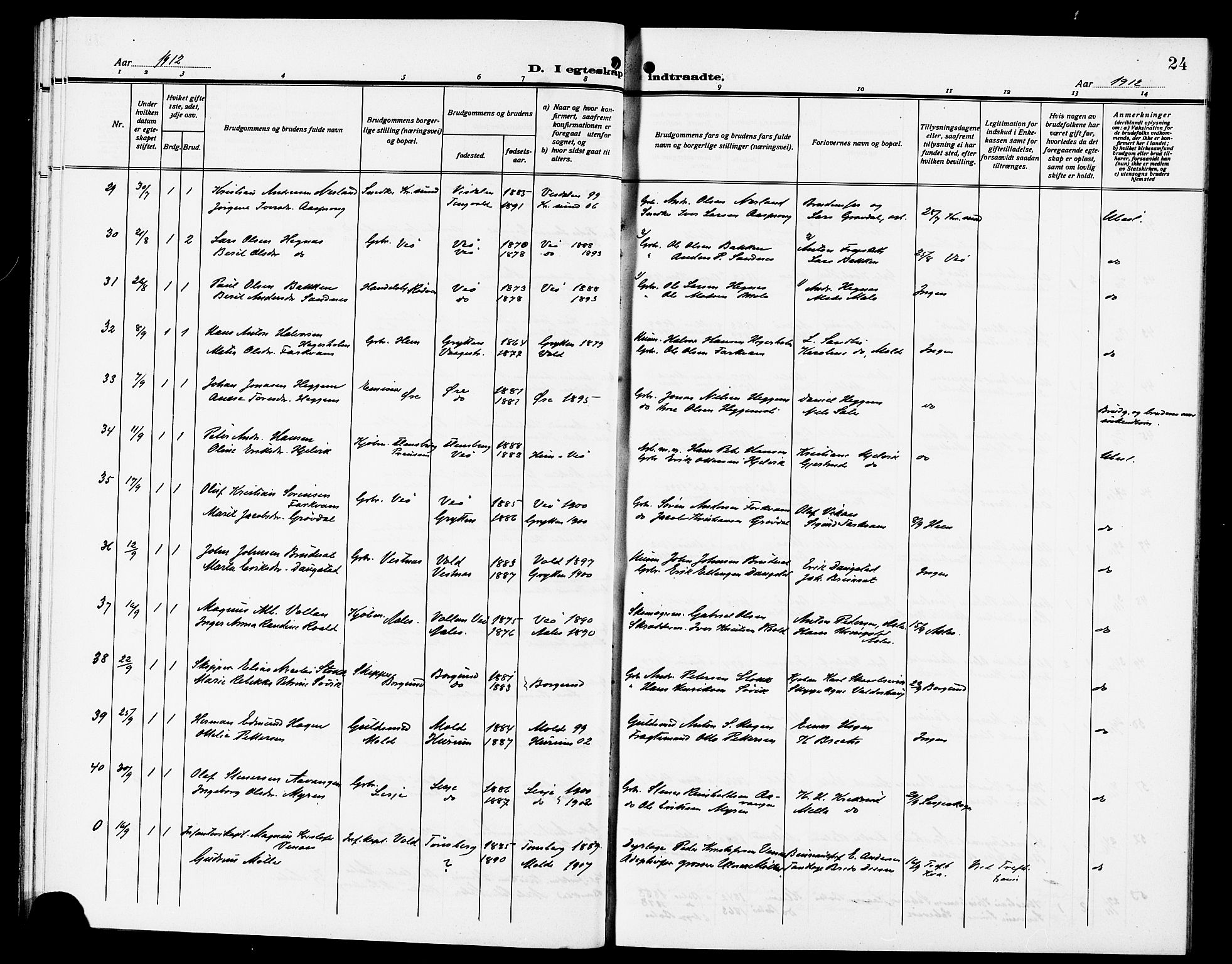 Ministerialprotokoller, klokkerbøker og fødselsregistre - Møre og Romsdal, AV/SAT-A-1454/558/L0703: Parish register (copy) no. 558C04, 1906-1921, p. 24