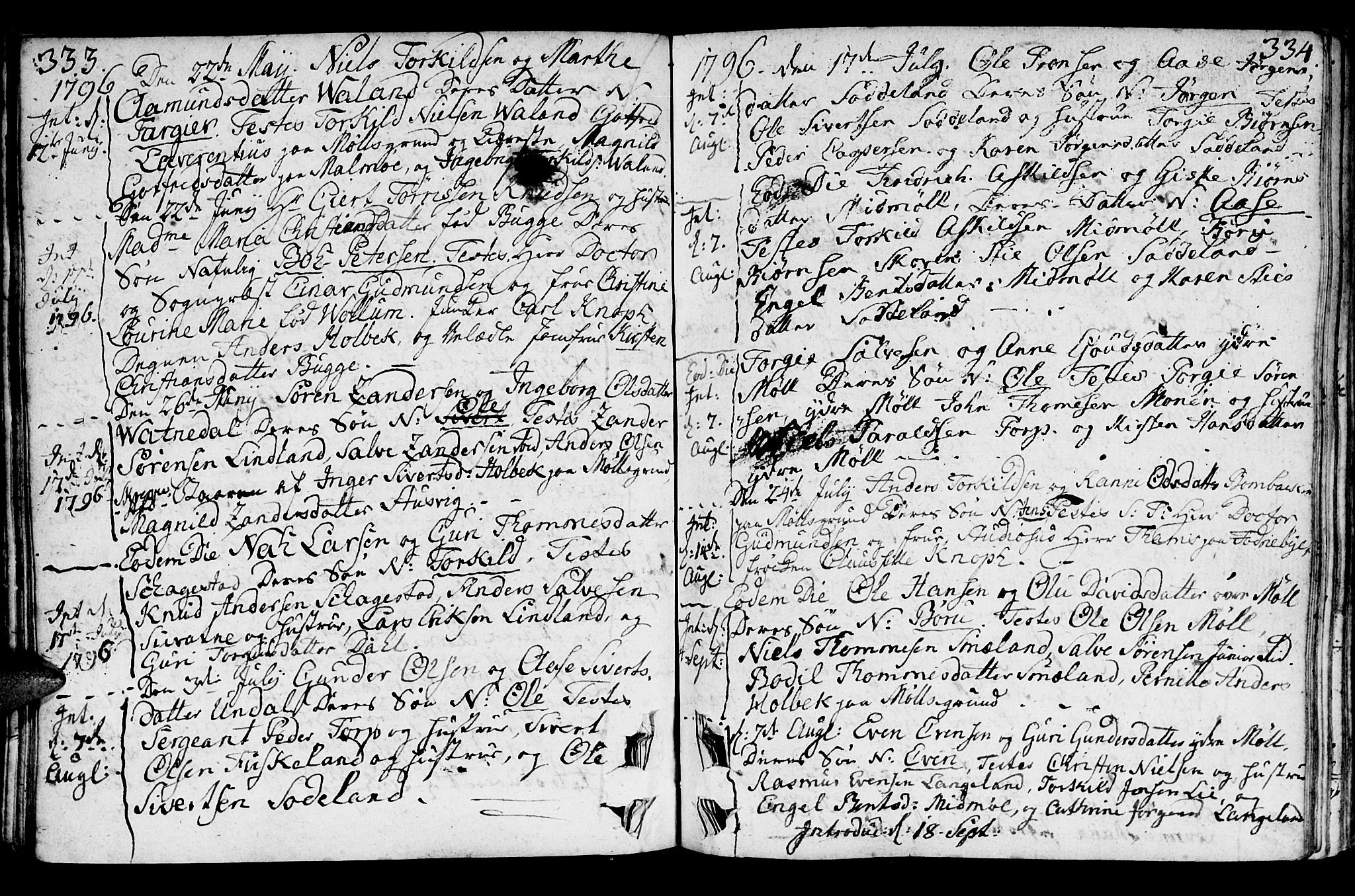 Holum sokneprestkontor, AV/SAK-1111-0022/F/Fa/Faa/L0003: Parish register (official) no. A 3, 1780-1821, p. 333-334