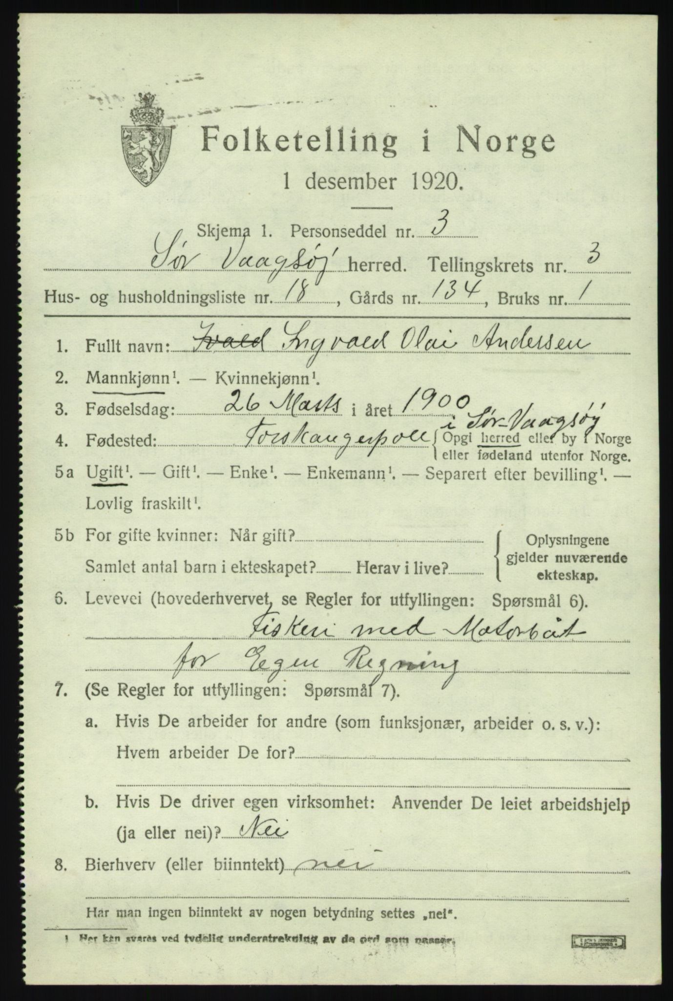 SAB, 1920 census for Sør-Vågsøy, 1920, p. 1770