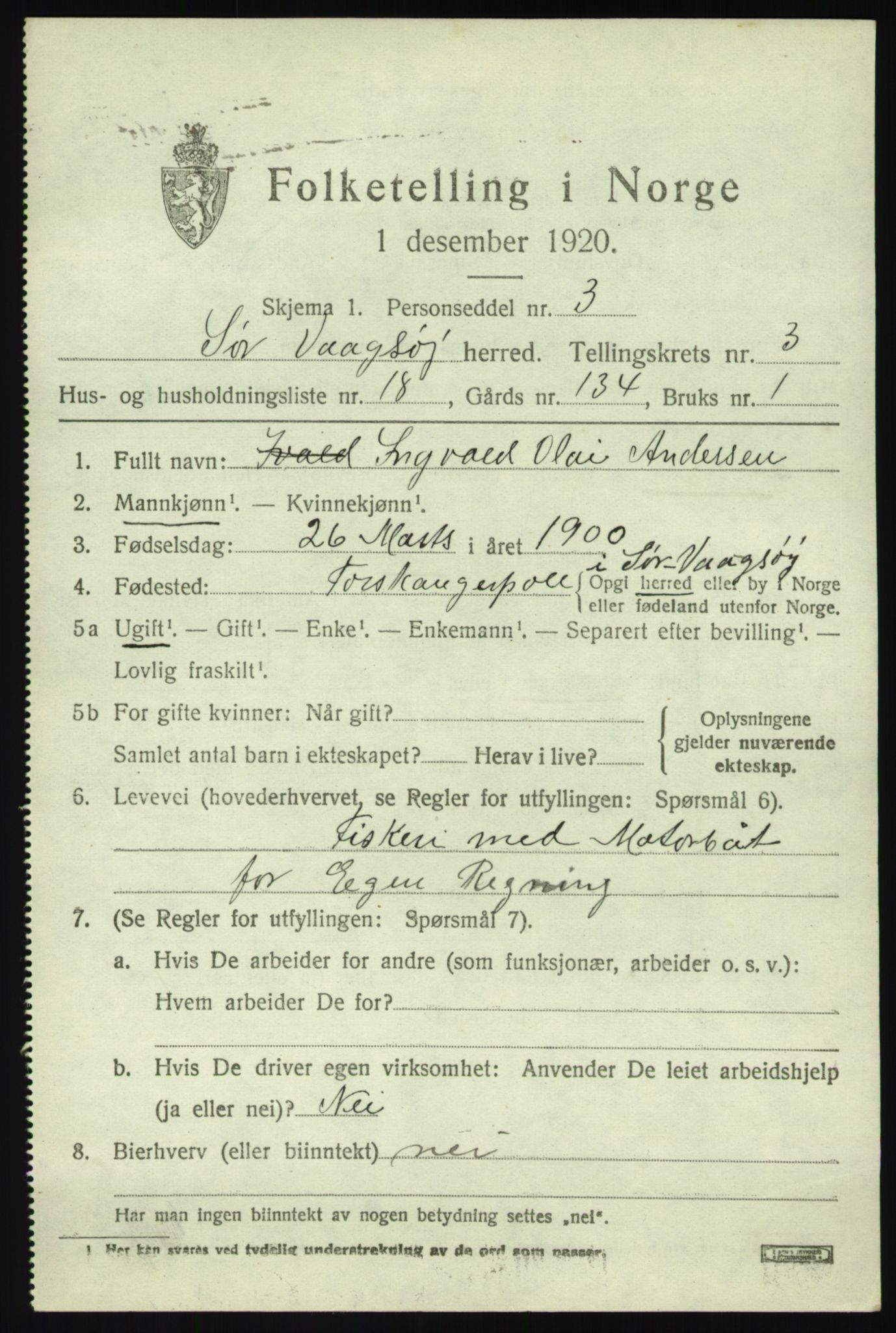 SAB, 1920 census for Sør-Vågsøy, 1920, p. 1770