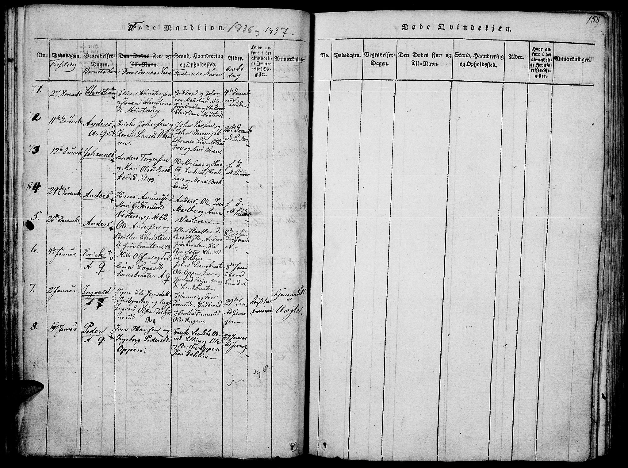 Jevnaker prestekontor, SAH/PREST-116/H/Ha/Haa/L0005: Parish register (official) no. 5, 1815-1837, p. 158