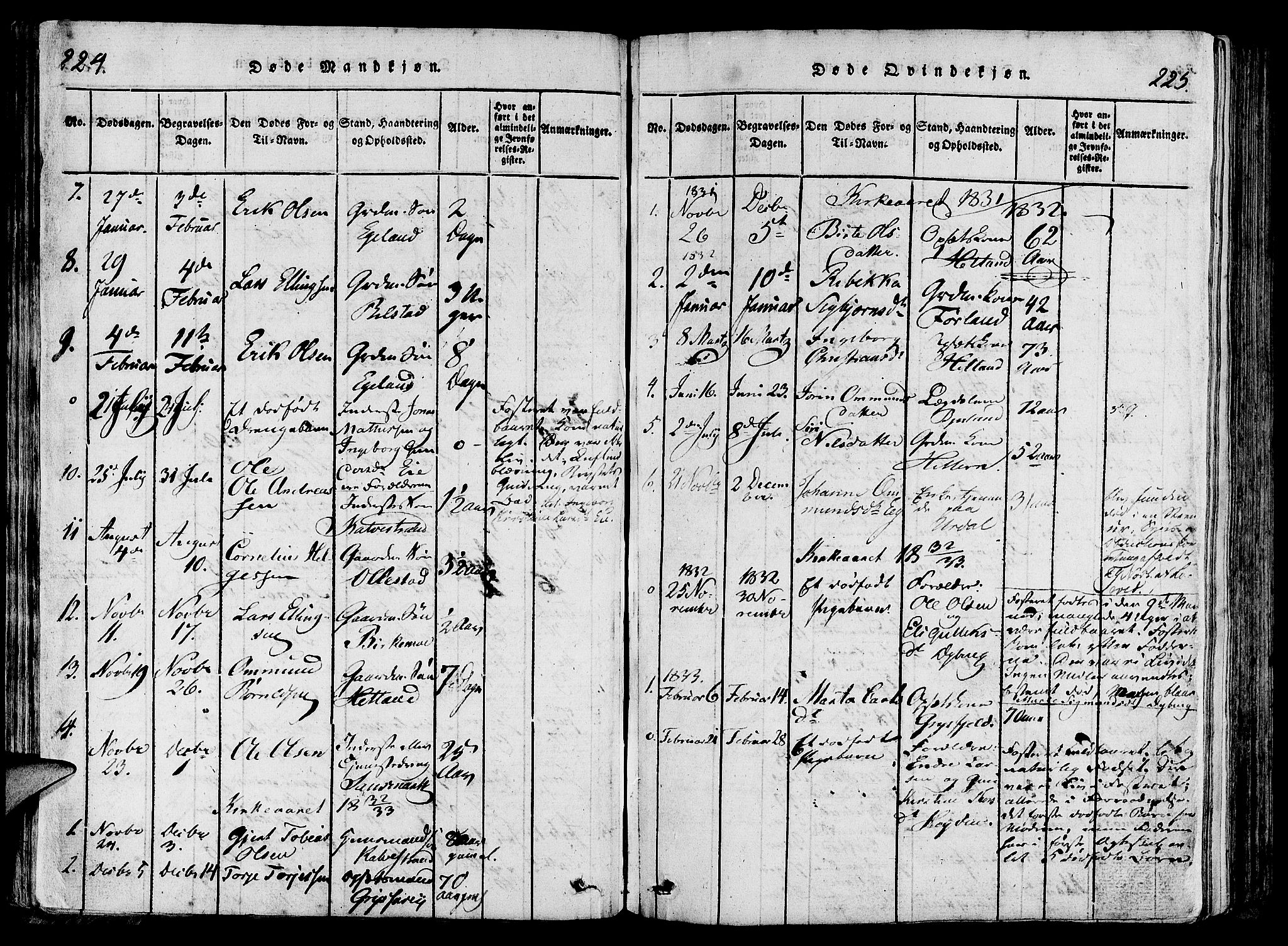 Lund sokneprestkontor, SAST/A-101809/S06/L0006: Parish register (official) no. A 6, 1816-1839, p. 224-225