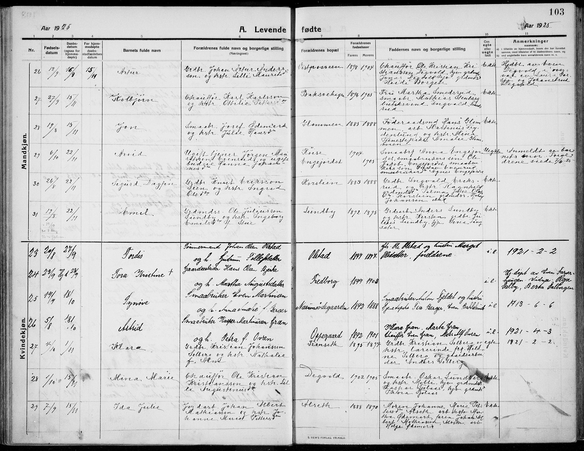 Kolbu prestekontor, AV/SAH-PREST-110/H/Ha/Haa/L0002: Parish register (official) no. 2, 1912-1926, p. 103