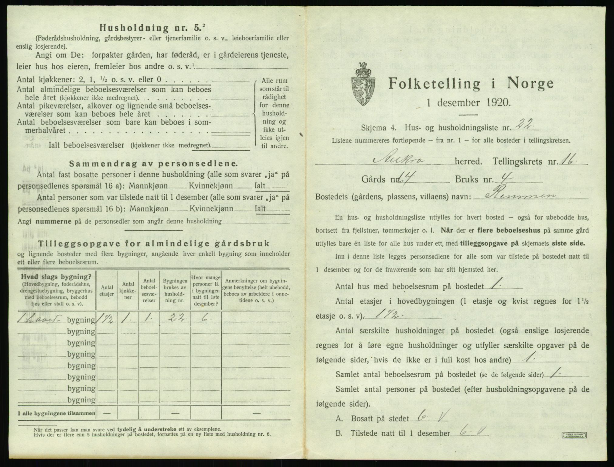 SAT, 1920 census for Aukra, 1920, p. 991