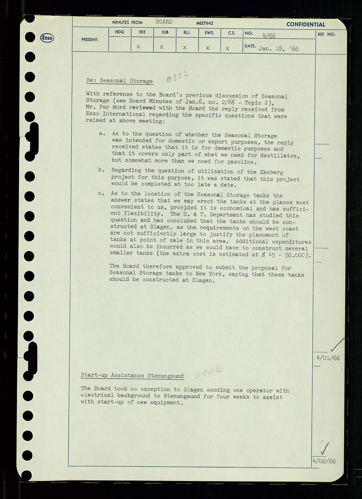 Pa 0982 - Esso Norge A/S, AV/SAST-A-100448/A/Aa/L0002/0002: Den administrerende direksjon Board minutes (styrereferater) / Den administrerende direksjon Board minutes (styrereferater), 1966, p. 9