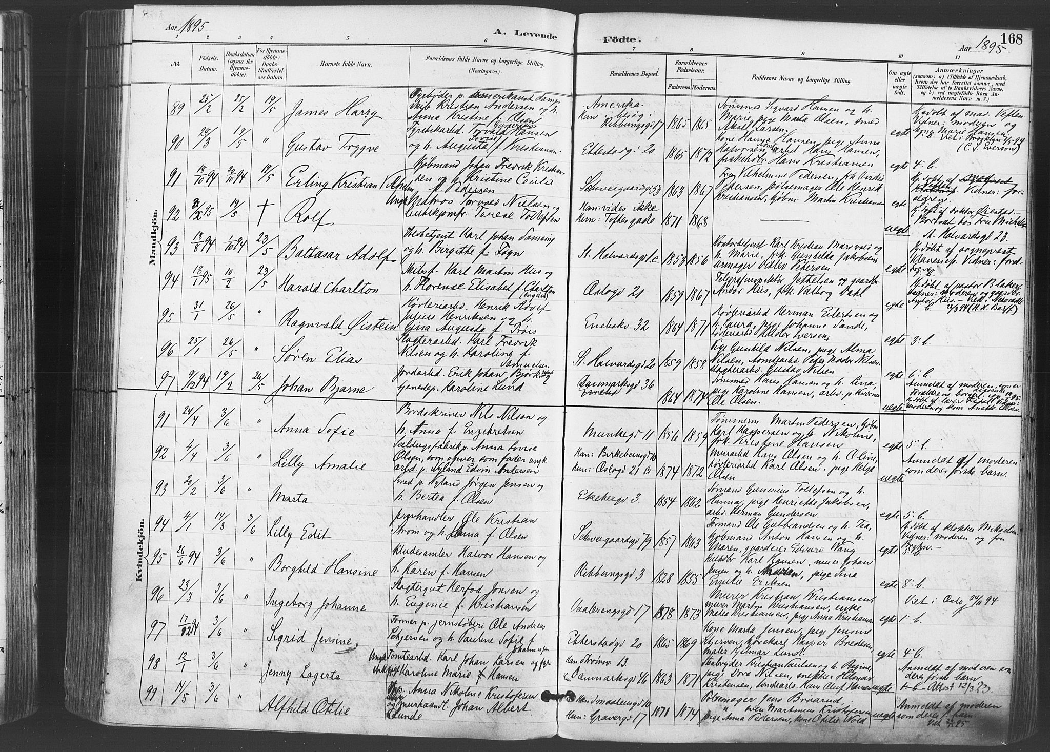 Gamlebyen prestekontor Kirkebøker, SAO/A-10884/F/Fa/L0007: Parish register (official) no. 7, 1889-1899, p. 168