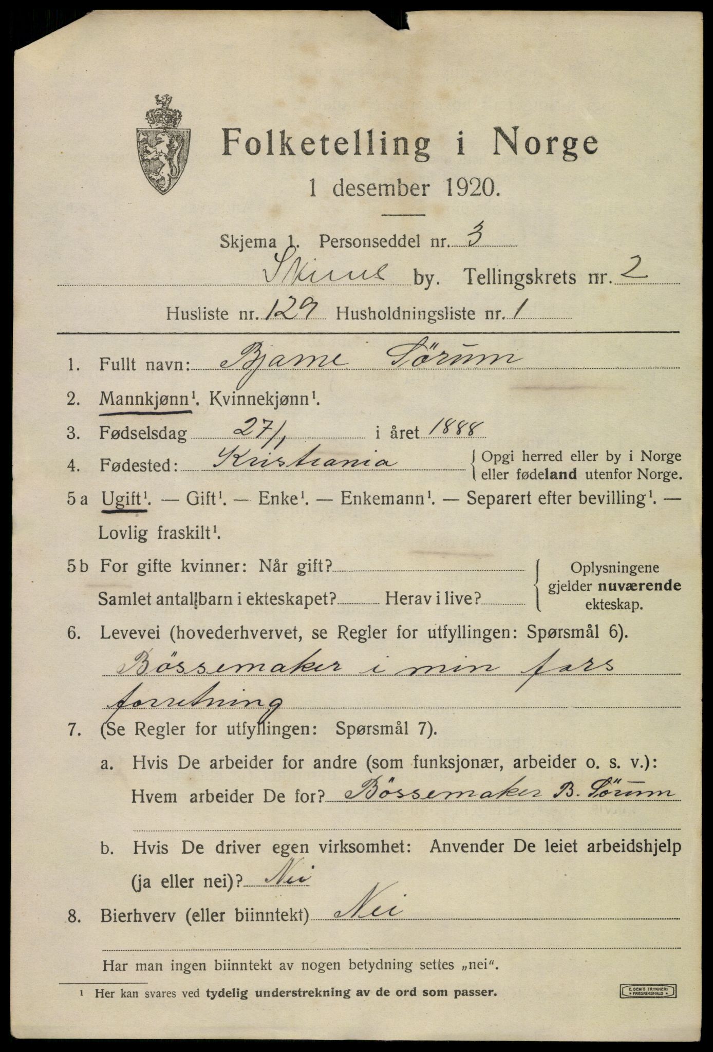 SAKO, 1920 census for Skien, 1920, p. 15162