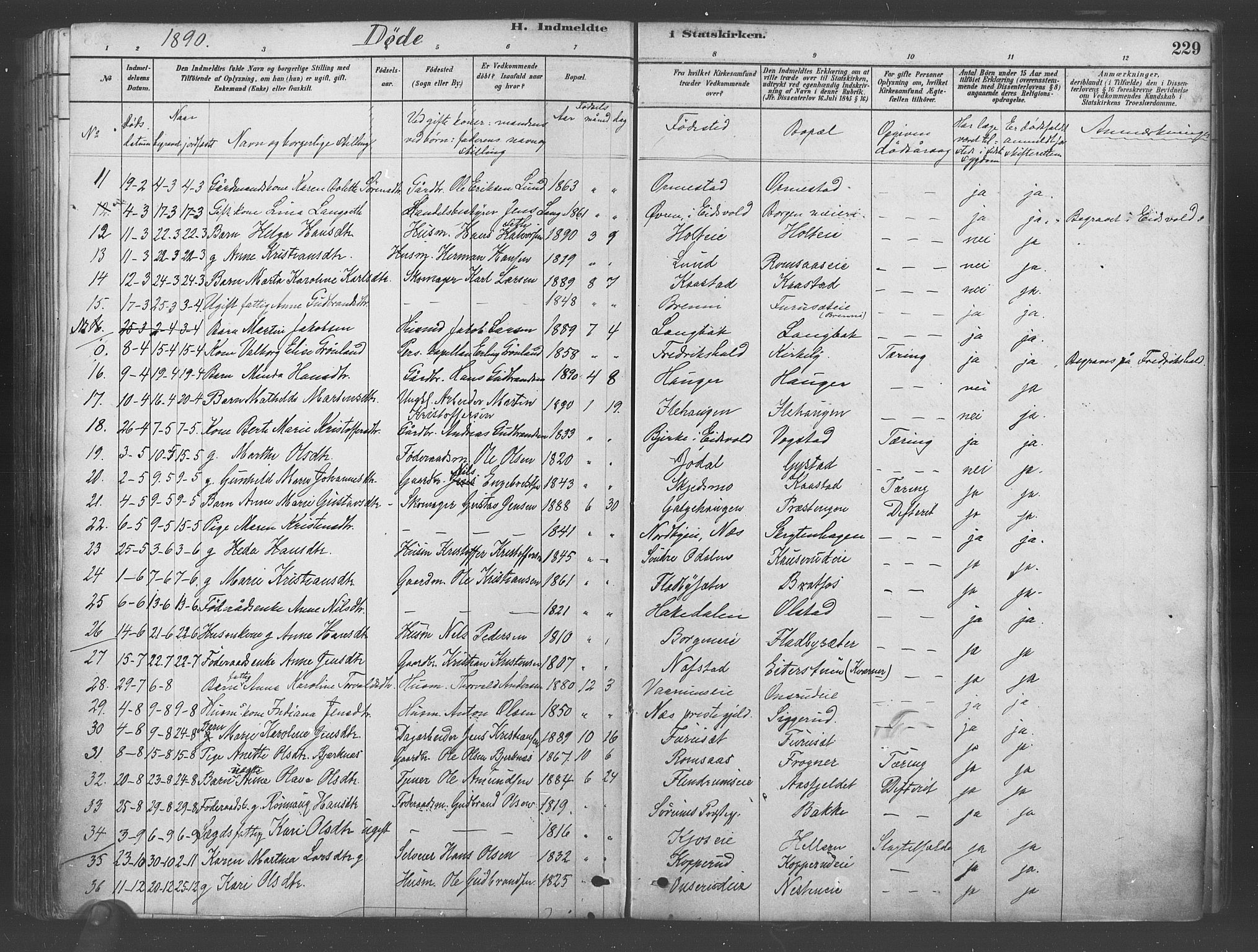 Ullensaker prestekontor Kirkebøker, SAO/A-10236a/F/Fa/L0019: Parish register (official) no. I 19, 1878-1891, p. 229