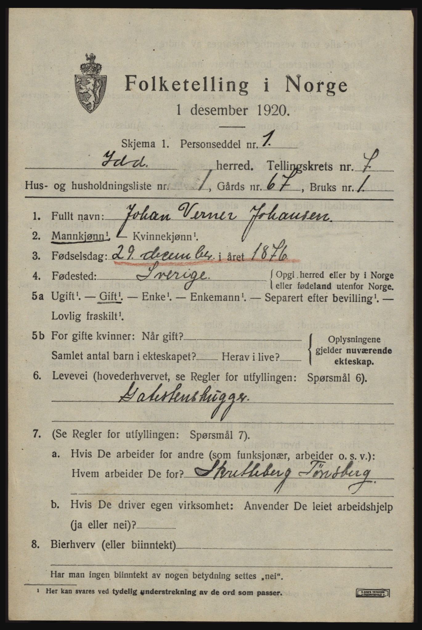 SAO, 1920 census for Idd, 1920, p. 8617