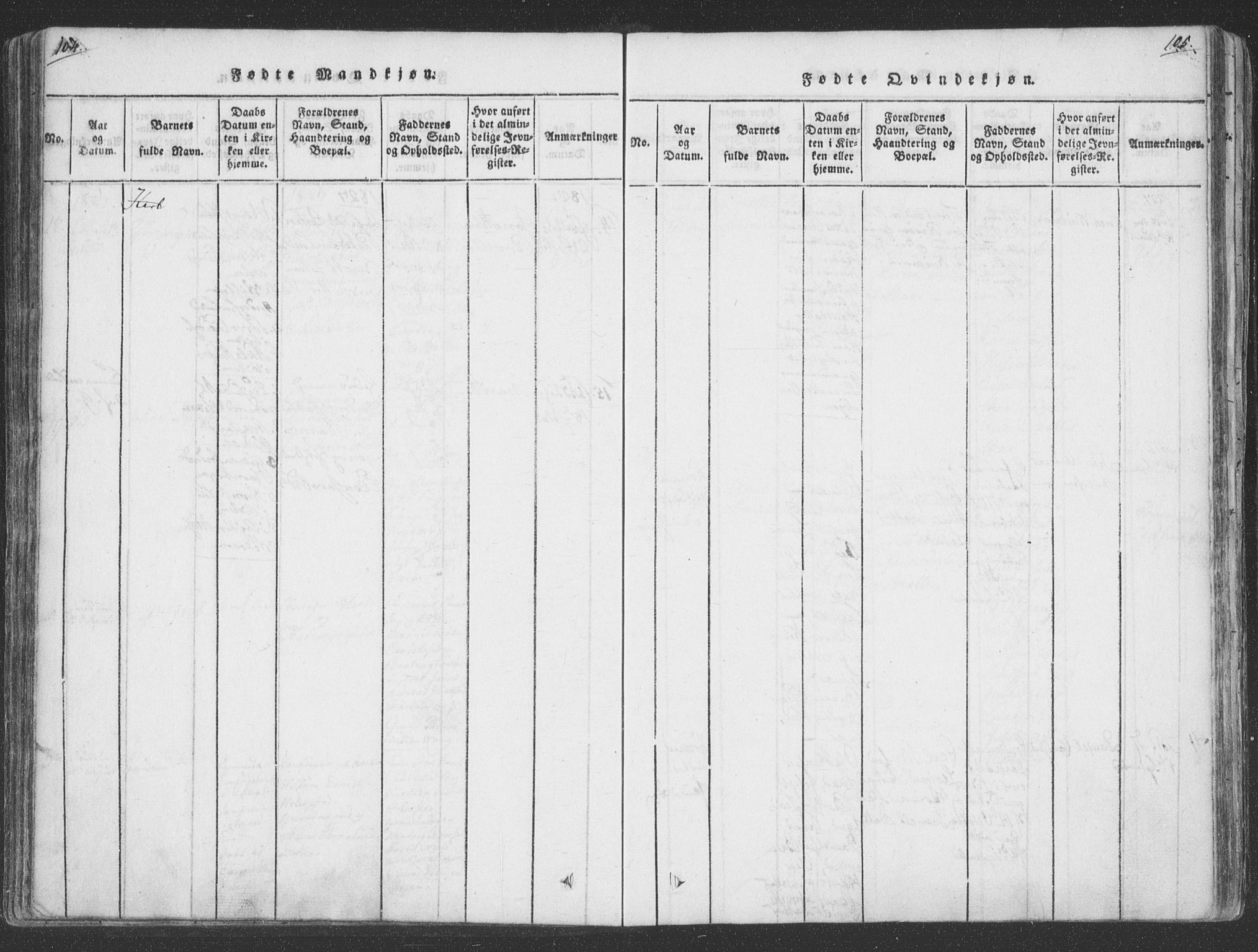 Ministerialprotokoller, klokkerbøker og fødselsregistre - Nordland, AV/SAT-A-1459/855/L0798: Parish register (official) no. 855A06, 1821-1835, p. 104-105