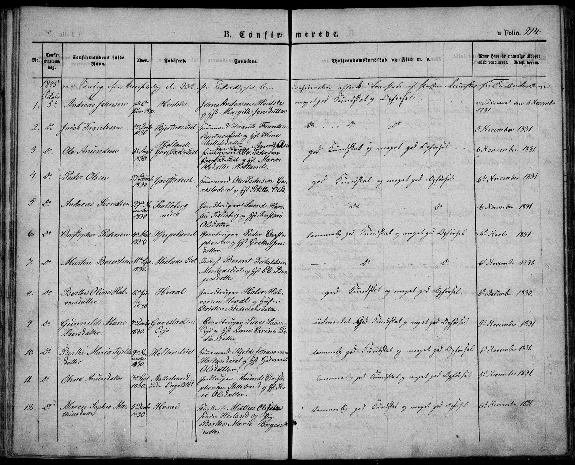 Lardal kirkebøker, SAKO/A-350/F/Fa/L0006: Parish register (official) no. I 6, 1835-1860, p. 214