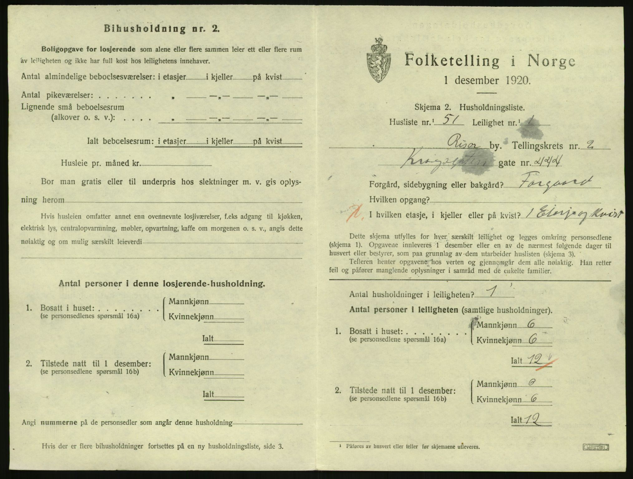 SAK, 1920 census for Risør, 1920, p. 2105